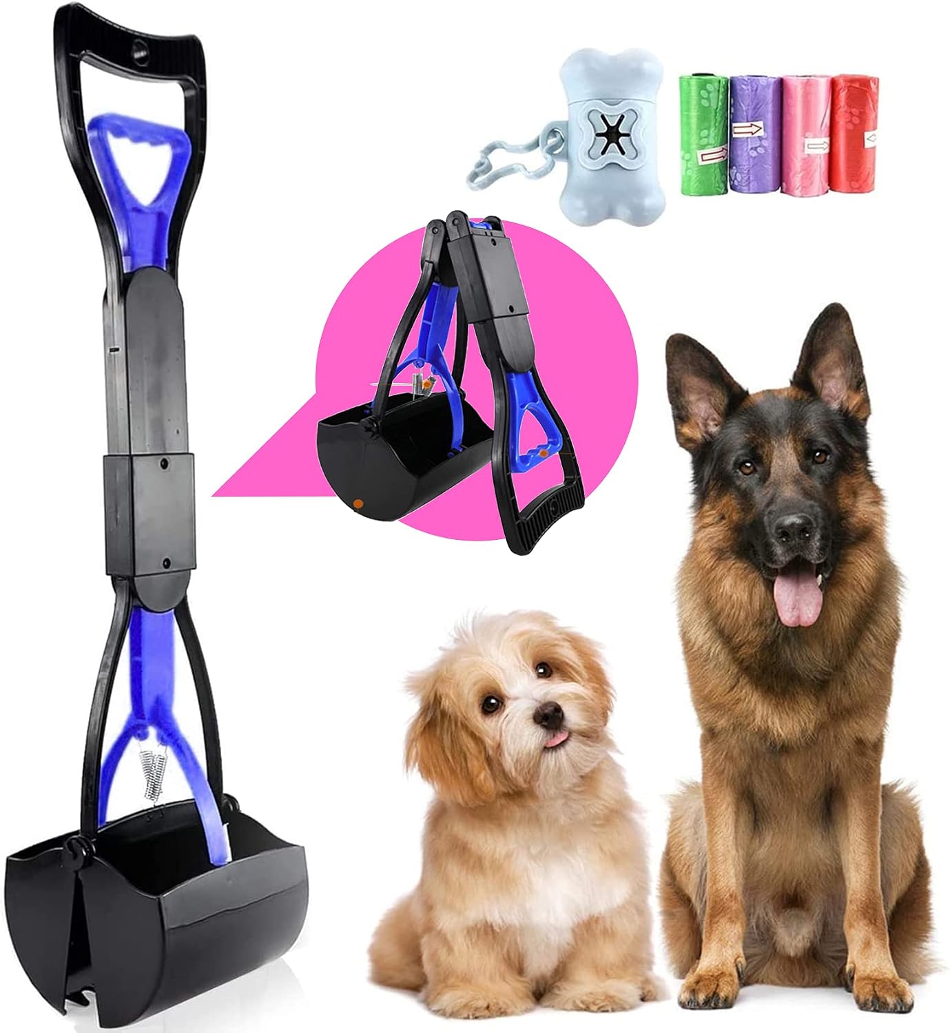 Dog Pooper Scooper, Long Handle Portable Pooper Scooper for Large Dogs, Pooper Scooper with High Strength Materials & Durable Spring,…