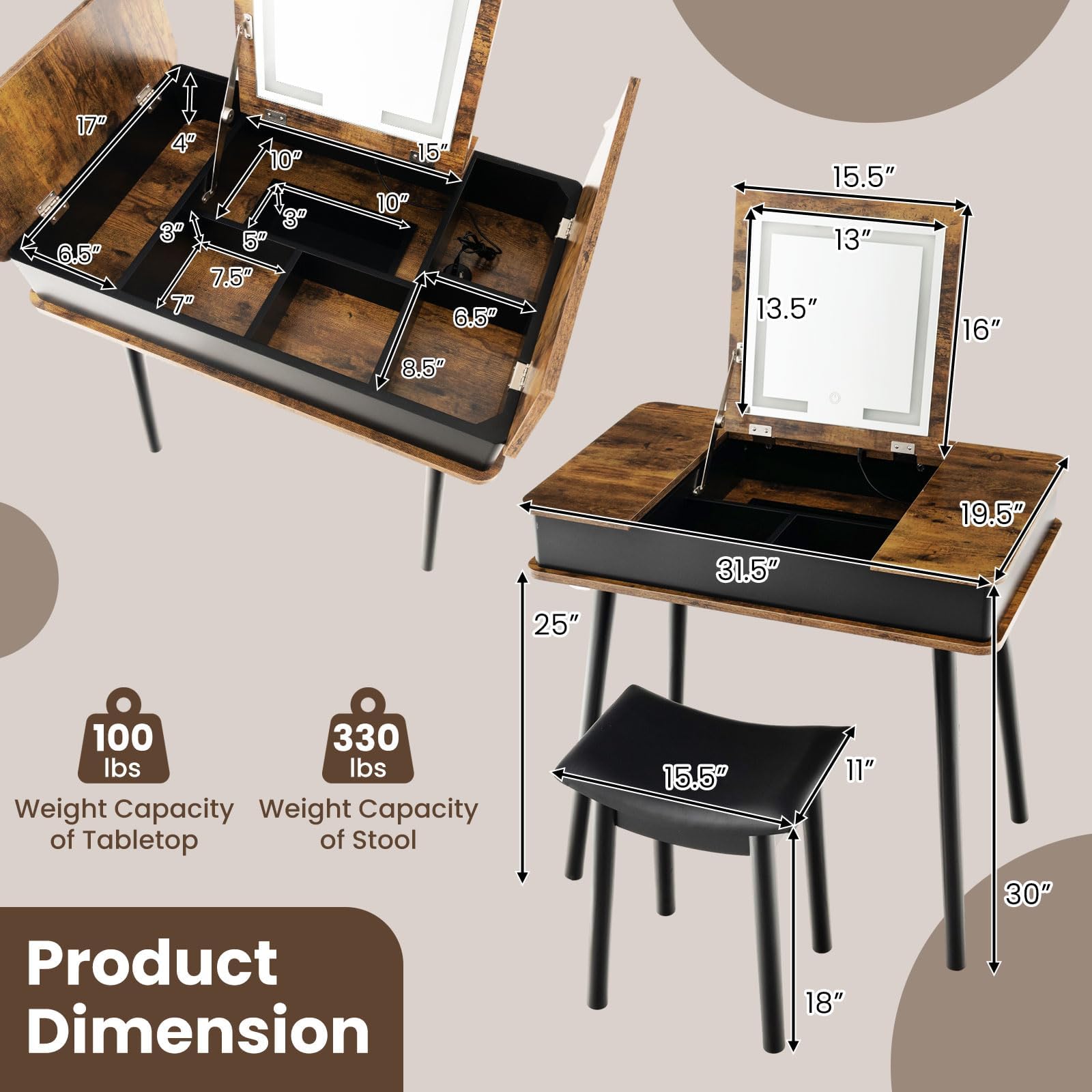 CHARMAID Makeup Vanity Desk With Mirror And Stool, Vanity...