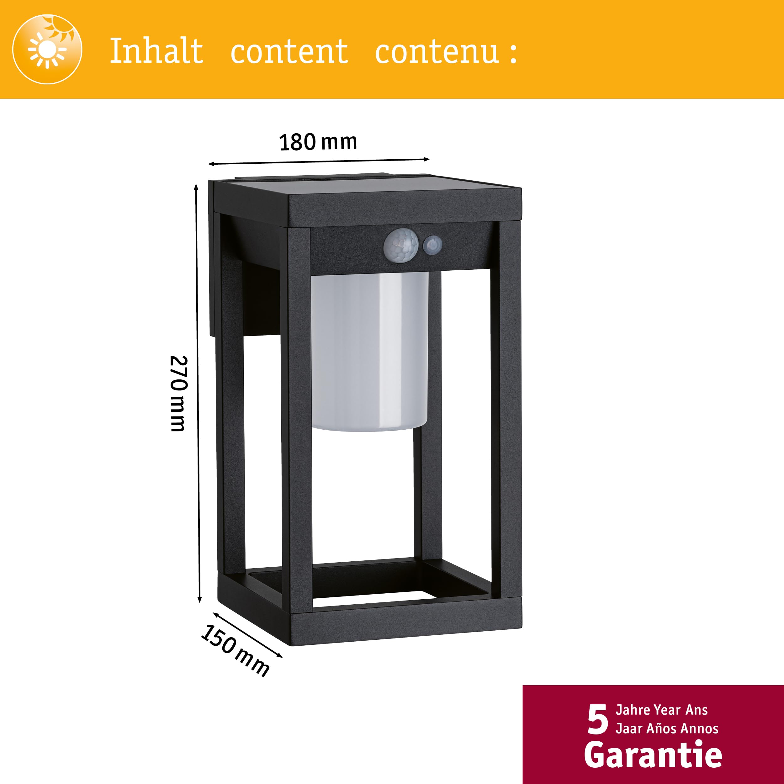 Paulmann 94572 LED Solar Außenwandleuchte Marisol mit Bewegungsmelder IP44 incl. 1x5,5 W Warmweiß Schwarz kabellos Kunststoff 3000 K