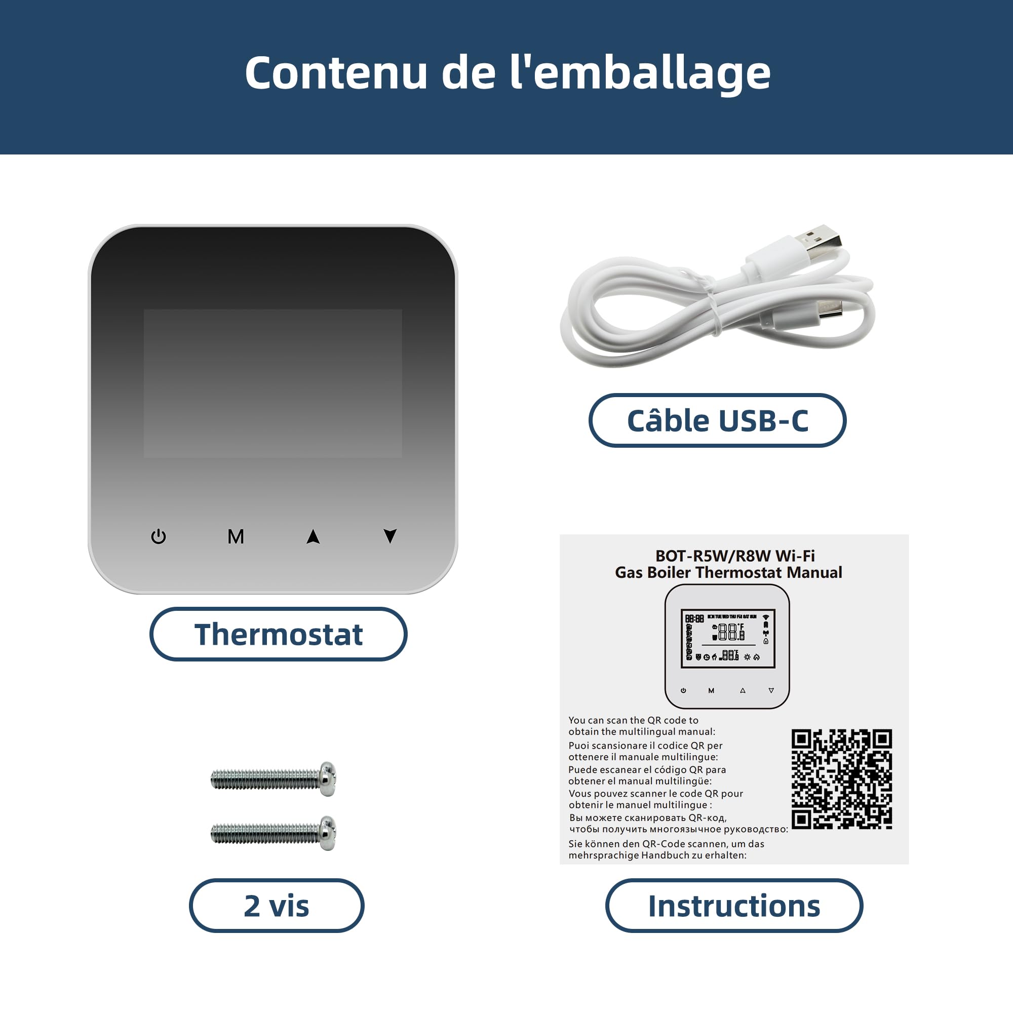Beok Thermostat WiFi pour chaudières gaz et fioul,Thermostat Mural à 2 Fils,Programmation Quotidienne,Alimentation par Pile ou USB,Compatible avec Tuya Smart APP,Alexa