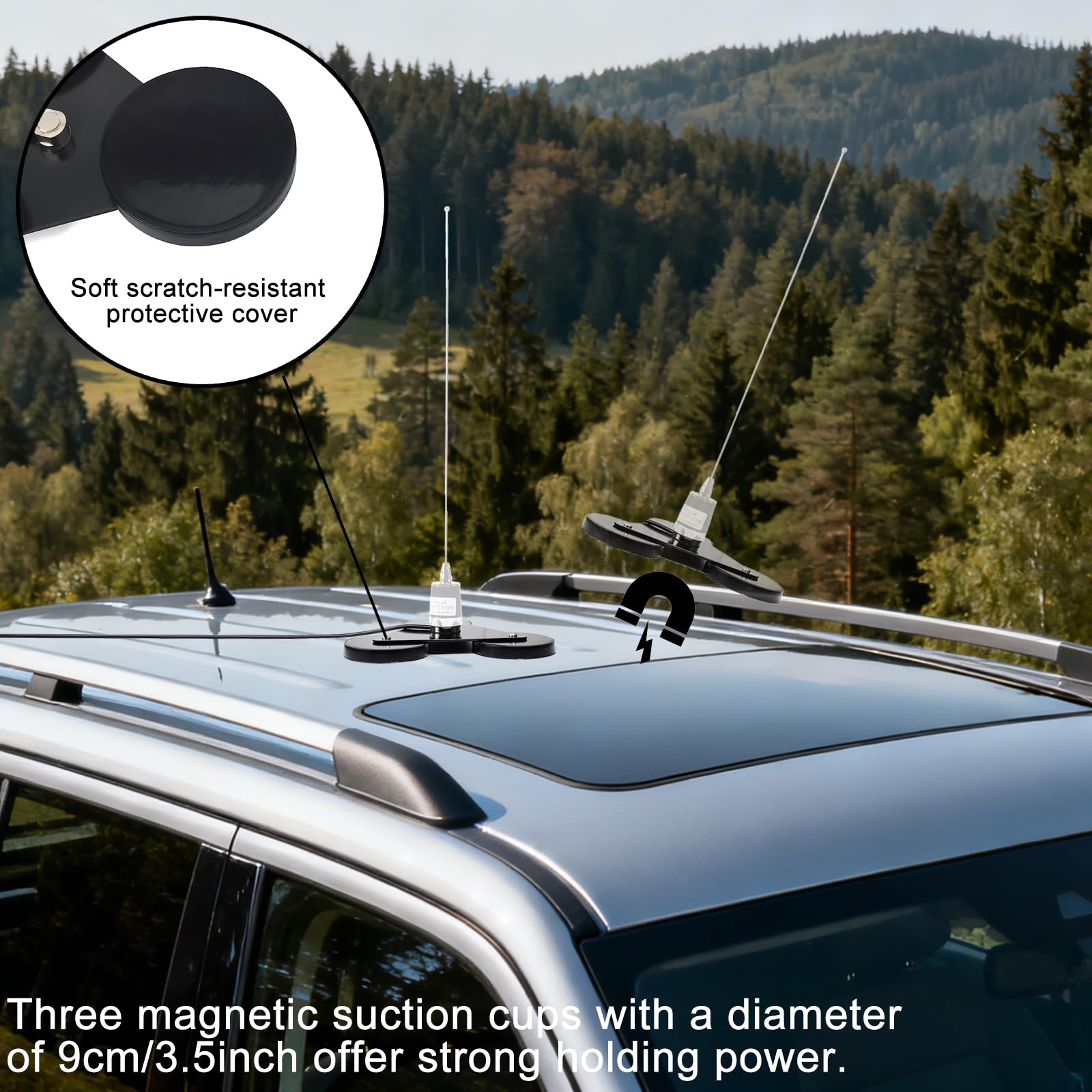 Base Montage Magnétique Robuste pour Antenne CB/VHF/UHF avec Connecteur SO239, Câble Coaxial RG58 PL259 de 5 mètres, pour Voiture/Camion, Extérieur, Maritime