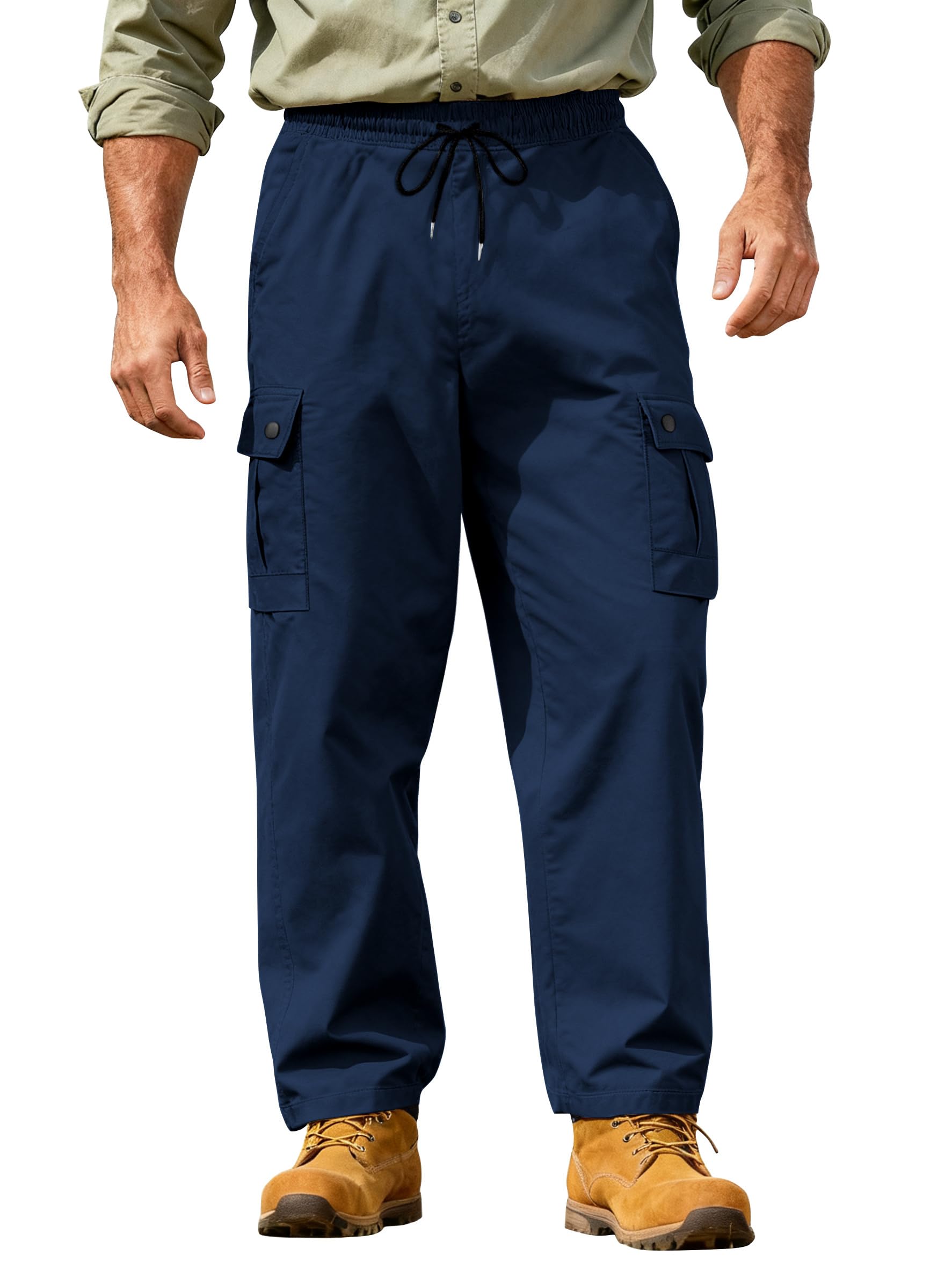 Mens Cargo Work Pants Casual Relaxed Fit Twill Sweatpants with Elastic Waist for Men