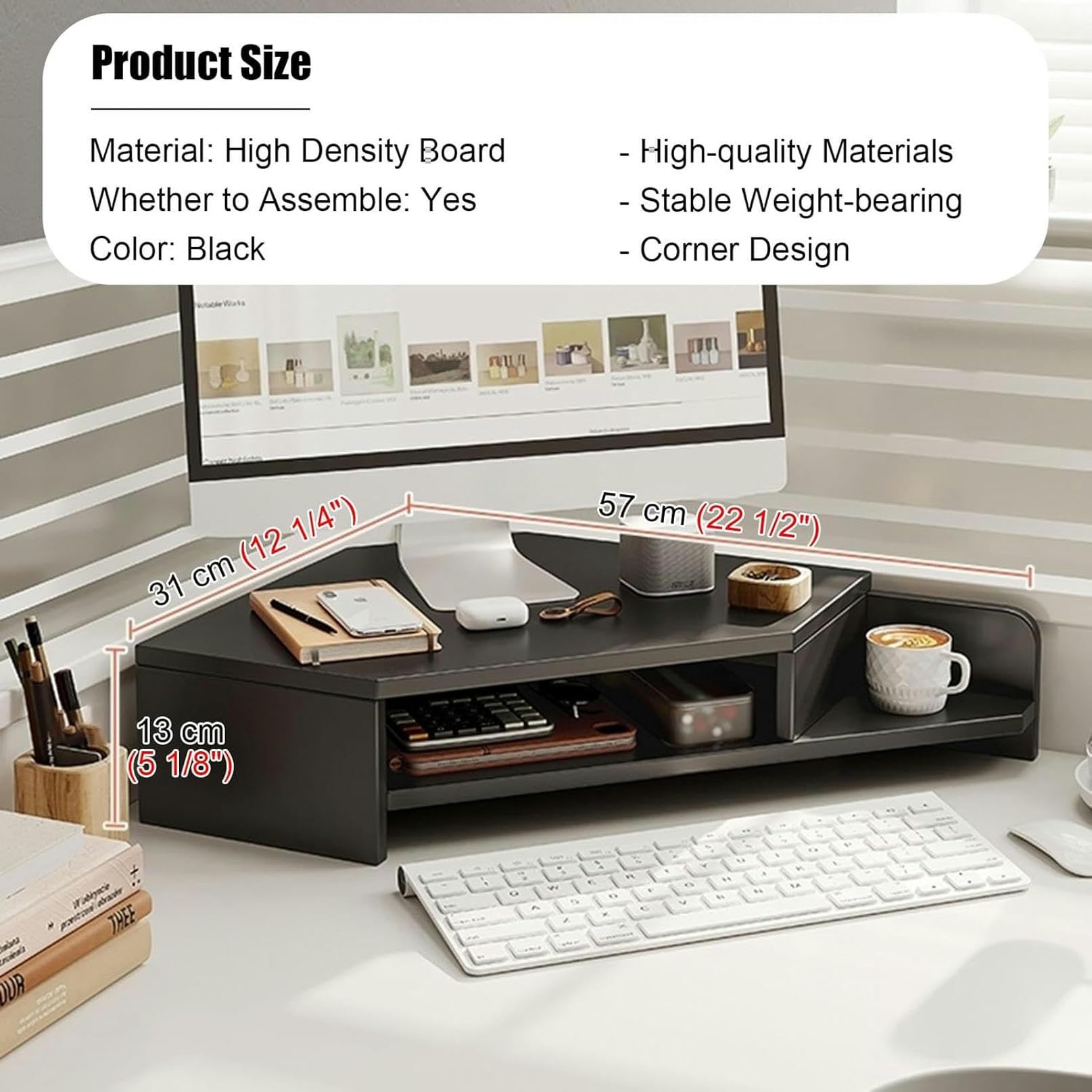 Support de Moniteur d'angle avec Double Espace de Rangement, étagère d'angle de Bureau Triangulaire Ergonomique, étagère de Rangement de Bureau pour Bureau/Maison