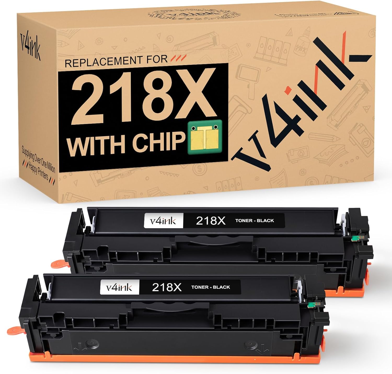 v4ink 218X (Latest Upgraded Chip) Compatible Toner Cartridge Replacement for HP 218A 218X for Use in HP Color Pro MFP 3301 3301cdw 3301fdw 3301sdw Pro 3201 3201dw Printer High-Yield (2 Pack Black)