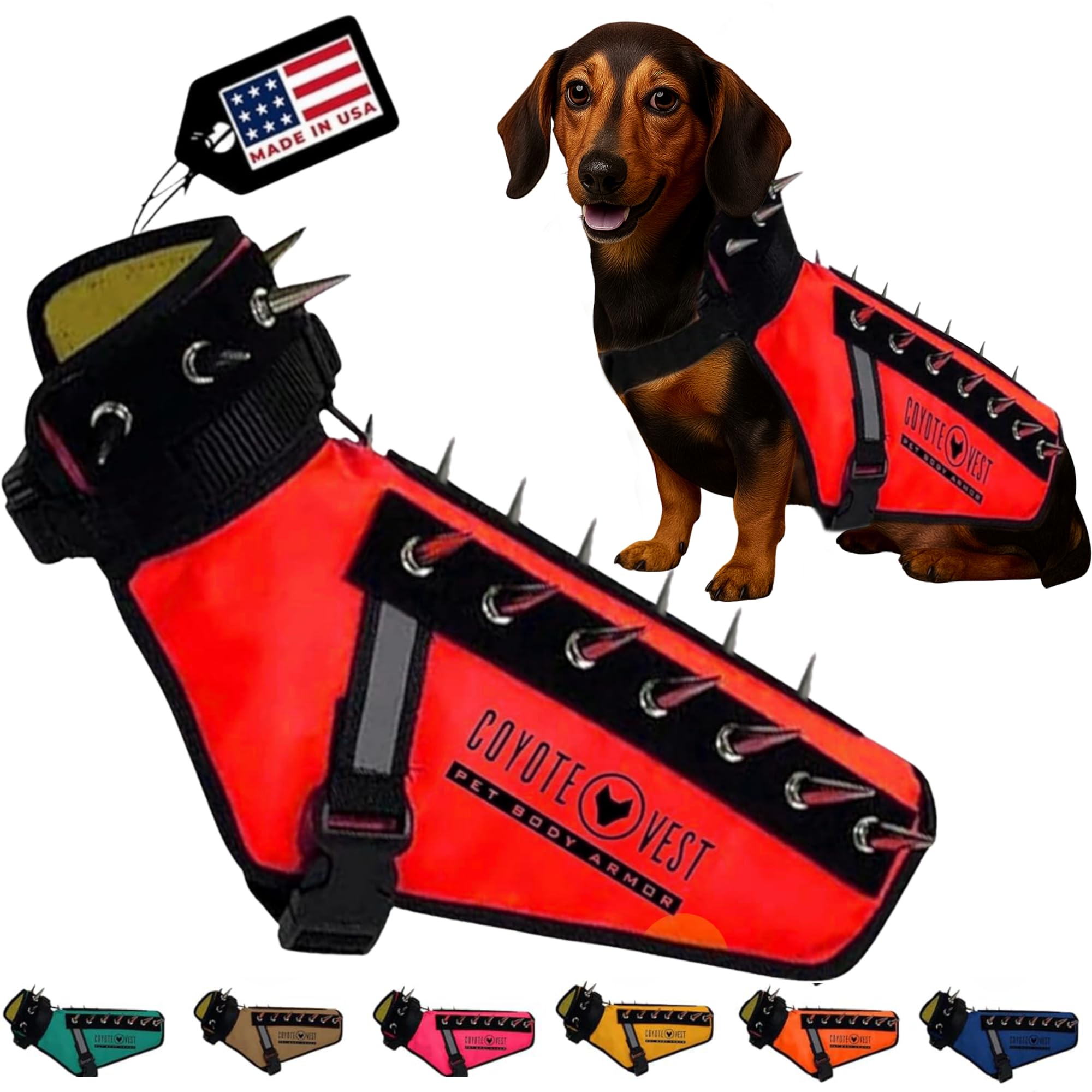 CoyoteVest Dog Harness Protection Vest, Reflective Dog Accessories with Spikes to Shield Your Pet from Raptor and Animal Attacks, Proudly Made in