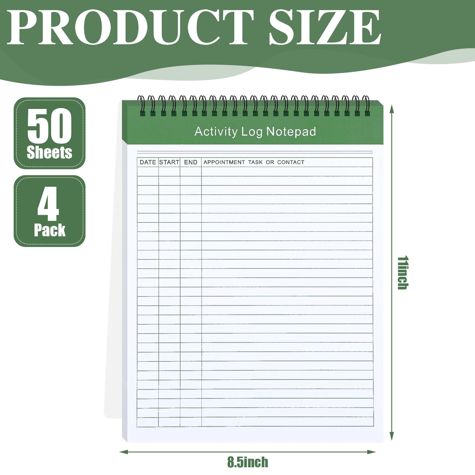 Kisston 4 bloc de notas de actividad diaria de 8.5 x 11 pulgadas, cuaderno de planificación de tareas diarias, cuaderno de planificación, cuaderno de registro encuadernado en espiral para el trabajo,