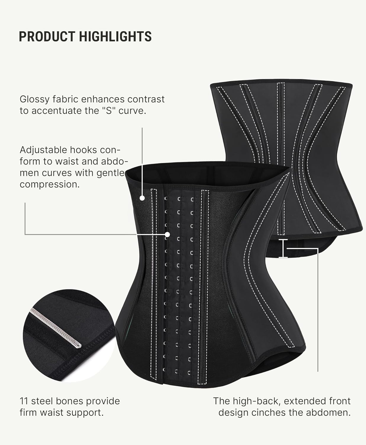 FeelinGirl Waist Trainer for Women Tummy Control Working Out Shapewear Latex Glossy Waist Cincher with Adjustable Hooks - Image 2