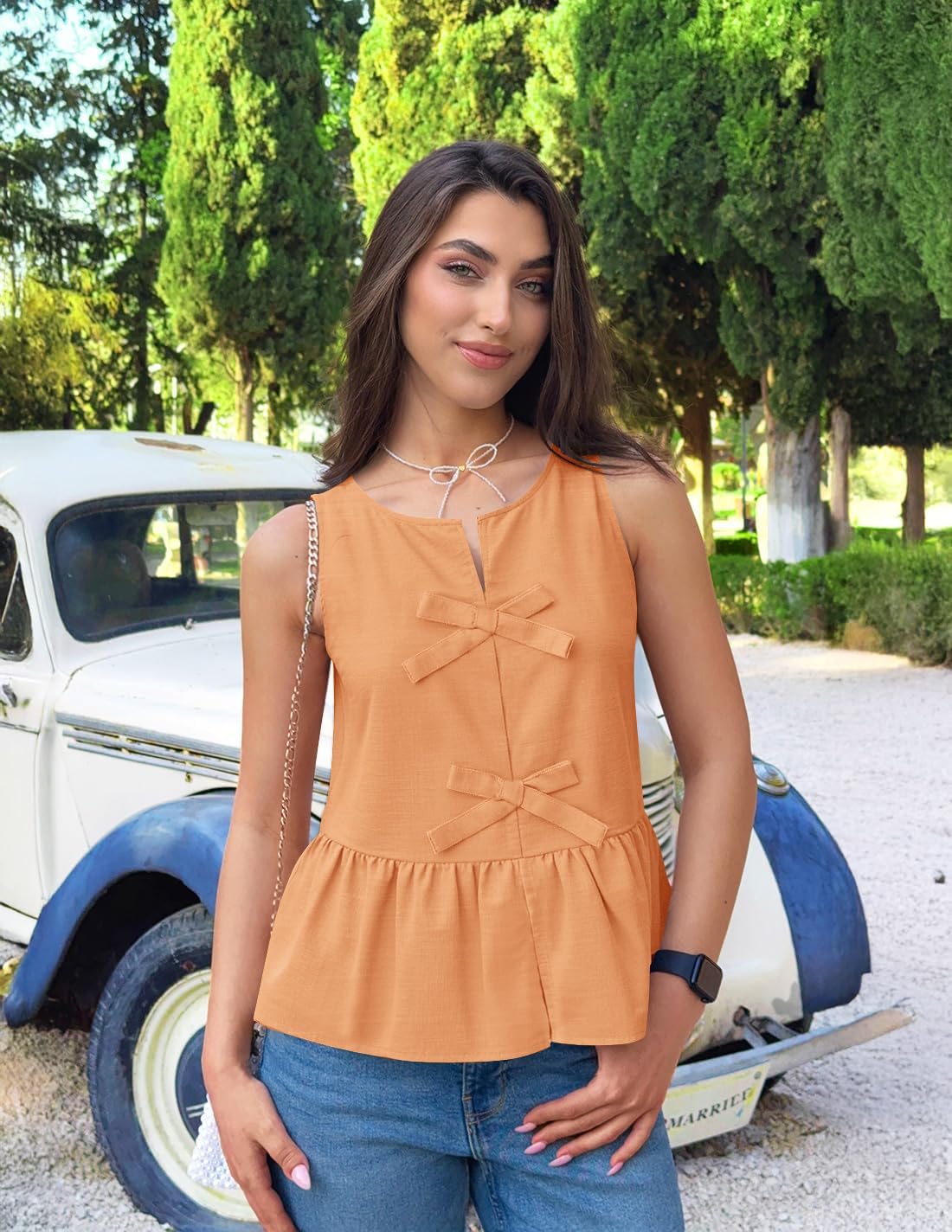 ZESICA Women's Summer Sleeveless Peplum Tank Tops 2026 Tie Front Crewneck Loose Flowy Ruffle Babydoll Going Out Shirts - Image 5