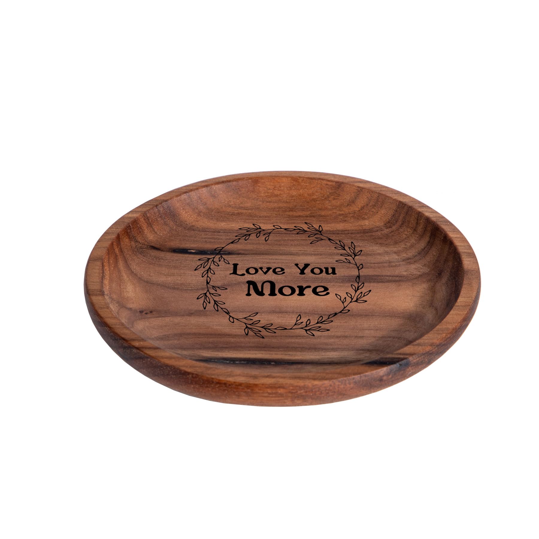 Roycraft Love You More-Round Wooden Jewelry Tray 4.5 Inch Engraved Wooden Ring Dish Engagement Men Ring Tray Wedding Ring Holder