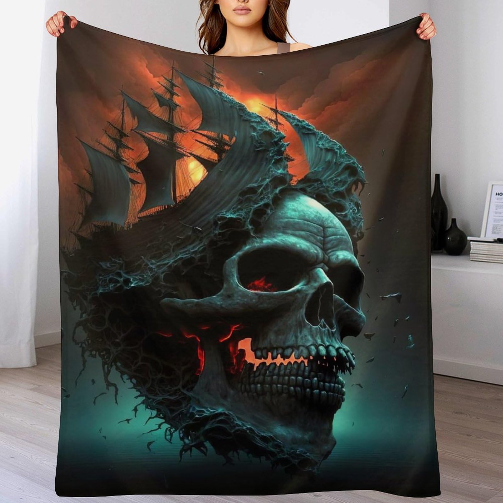 PAZZK Ultra Soft Fleece Skull Throw Plush Blanket Soft Fluffy Flannel Material – Home Decor Bed, Couch, Sofa Travel Nap Throws Blanket（150×200cm）