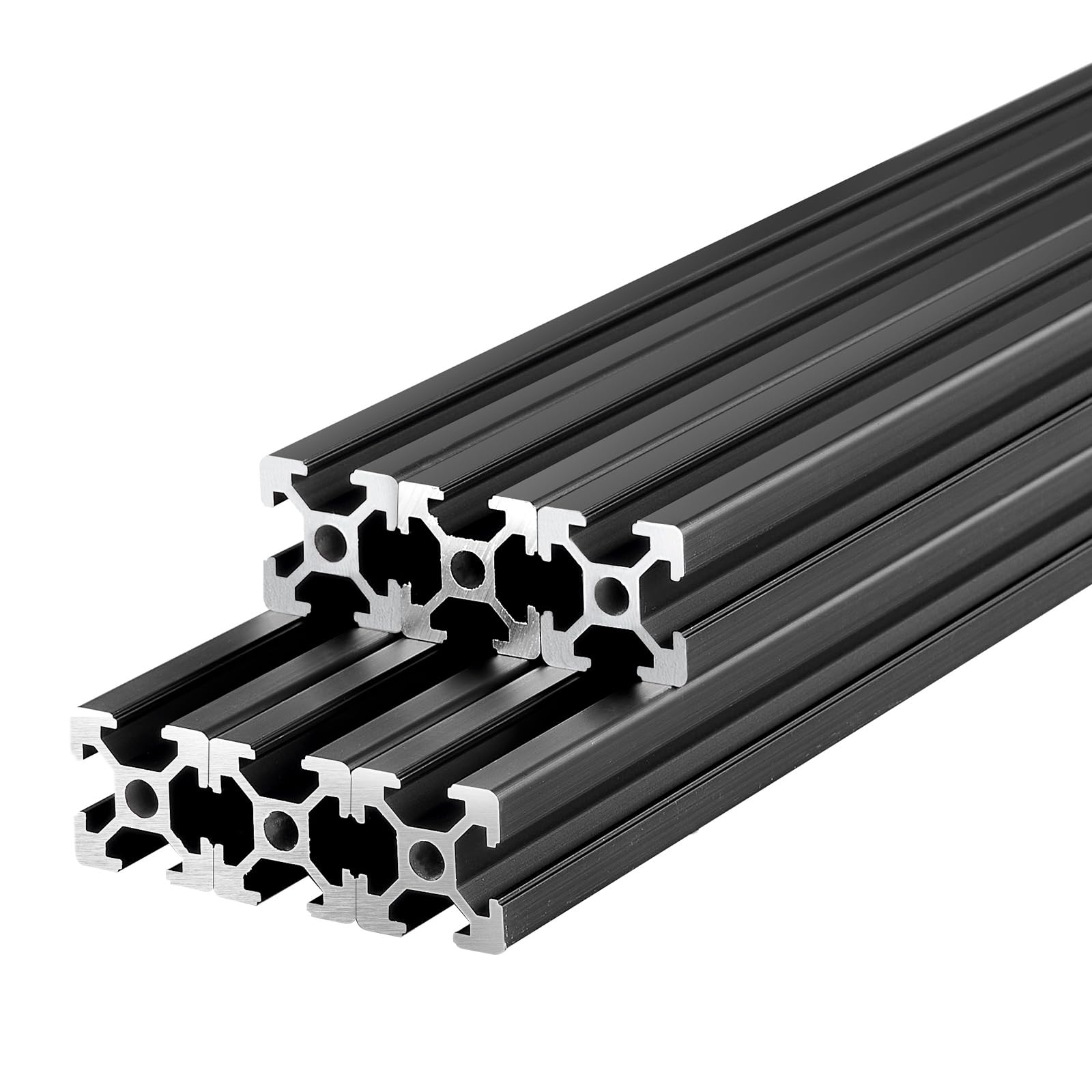 VEVOR 2020 Aluminium Profile 6 Stk. 2 m, Eloxierte T-Nut-Aluprofile nach EU-Standard, Hochfestes Strangpressprofil, Aluminiumschiene für 3D-Druckerteile, CNC-DIY-Werkbänke und Montage, Schwarz
