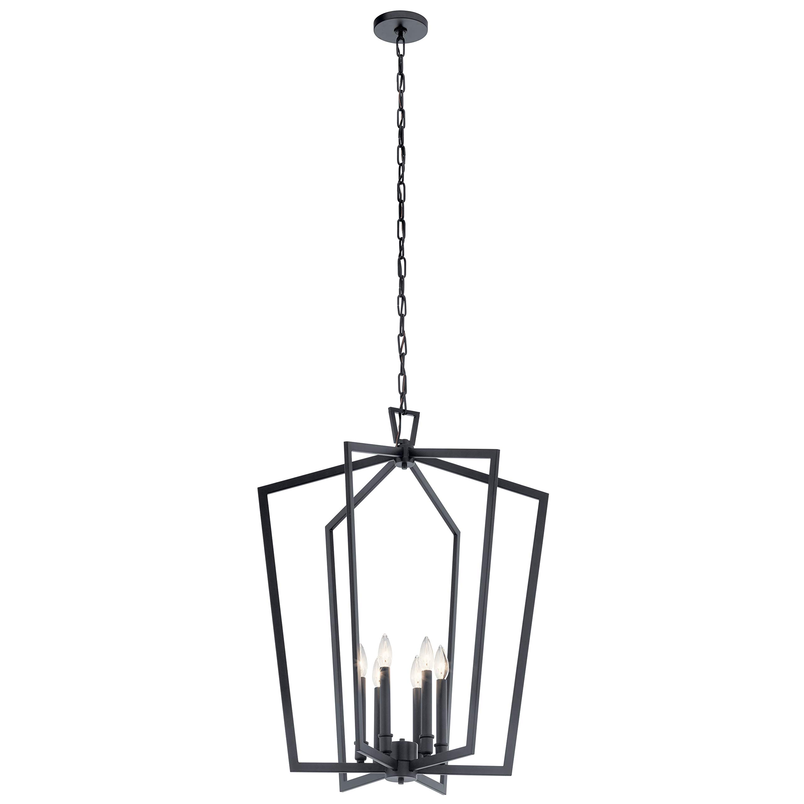 Kichler43495BK Transitional Six Light Chandelier from Abbotswell Collection in Black Finish