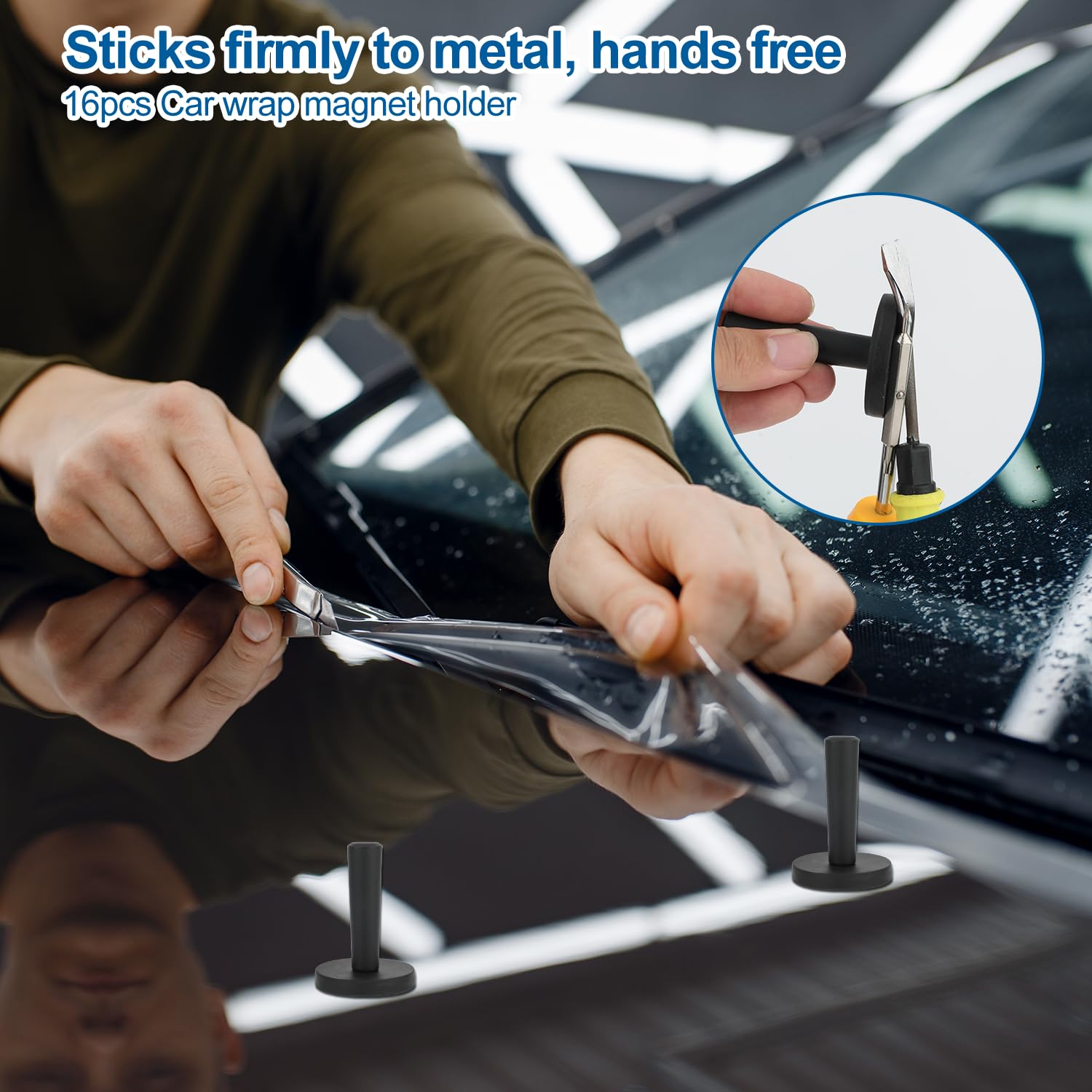 16stk Magnethalter für Fahrzeug-Autofolierung, Magnete Auto-Vinylfolierung Magnetisches Positionierungswerkzeug für Autofolierung Basteln Schilderherstellung Vinylfolierungswerkzeuge (Schwarz)