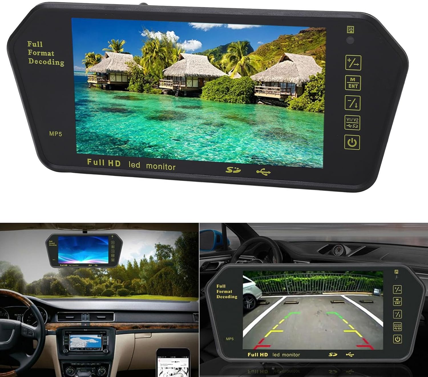 SPECCHIETTO RETROVISORE MONITOR 7'' BLUETOOTH USB SD TFT MP5