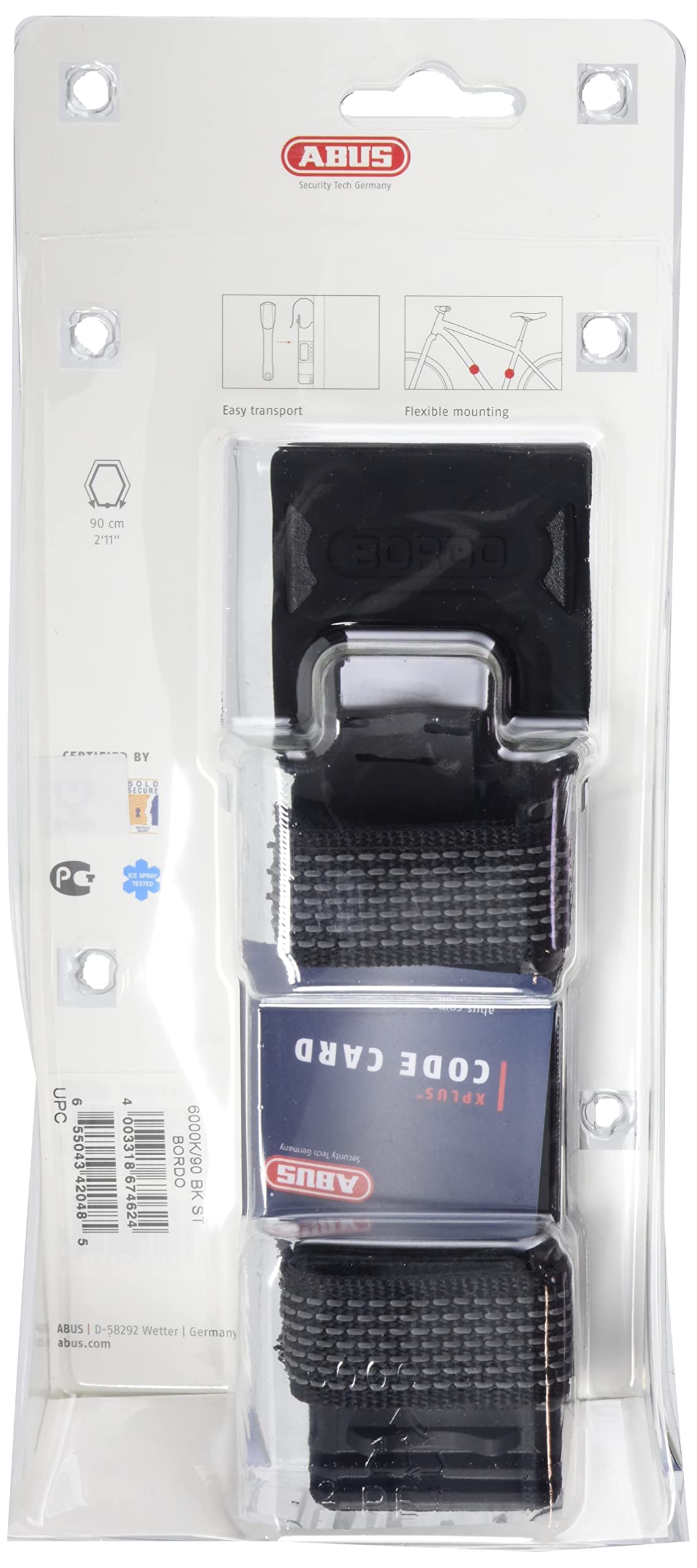 ABUS Bordo - Candado plegable de 6000 K con bolsa de bloqueo ST, candado de bicicleta con cilindro XPlus para alta protección contra manipulaciones, nivel de seguridad ABUS 10