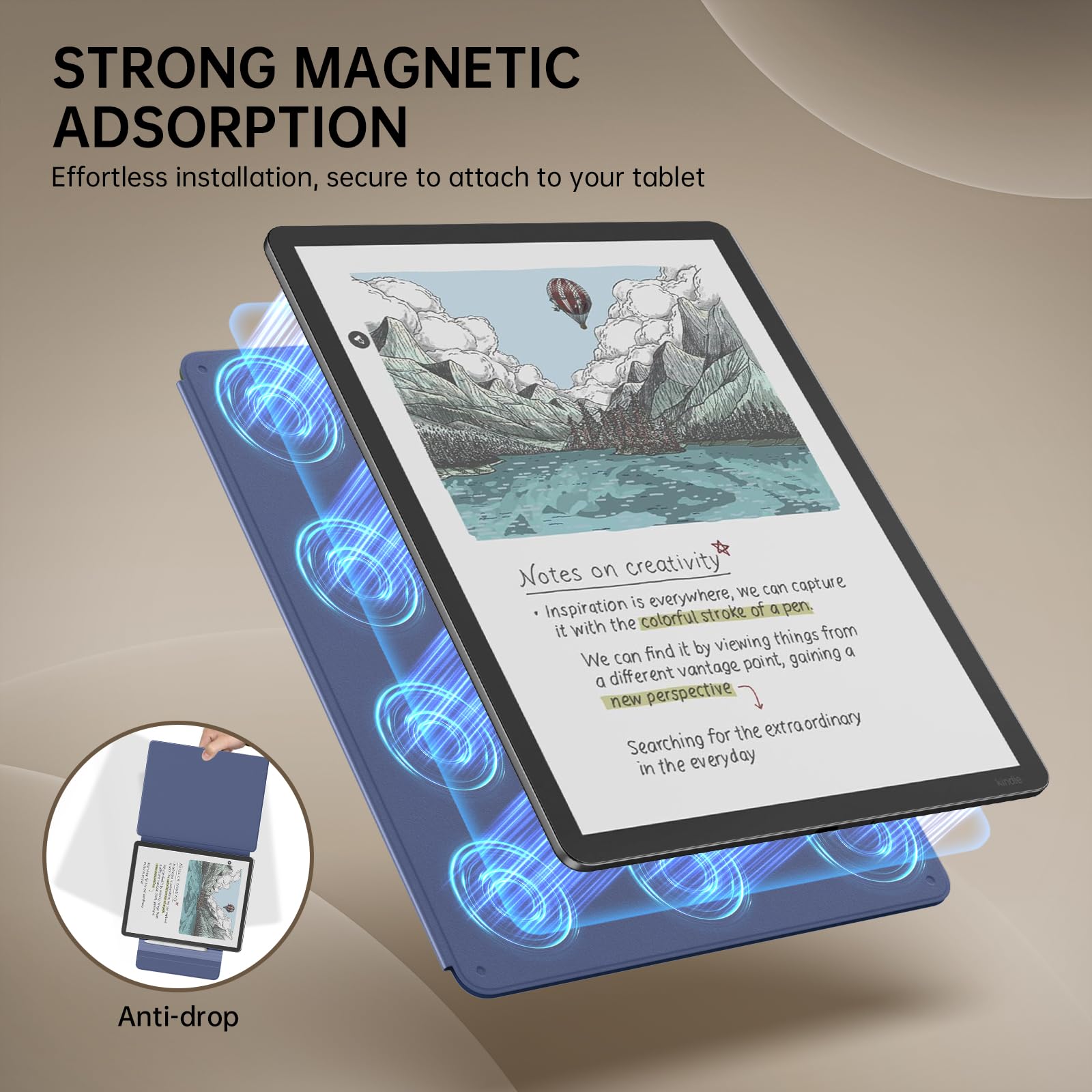 Moko Funda Magnética para Kindle Scribe 11" (3ª Generación),Flor. Hoj. AZ. | y Kindle Scribe Colorsoft (1ª Generación), Funda de Folio Premium de PU con Cierre de lápiz y Auto Sueño/Estela