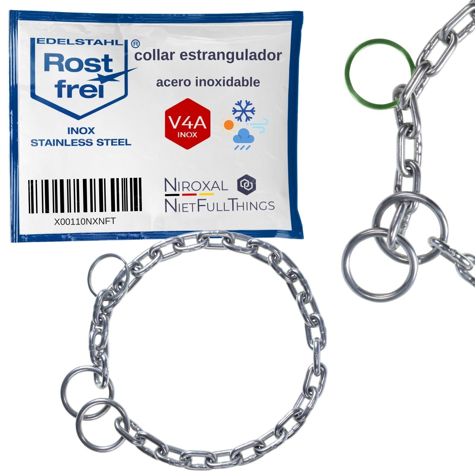 Cadena de acero inoxidable con parada de tracción para entrenamiento de perros, collar de perro de acero inoxidable, eslabones cortos, 5 mm de grosor, longitud de 50 cm con límite de tracción