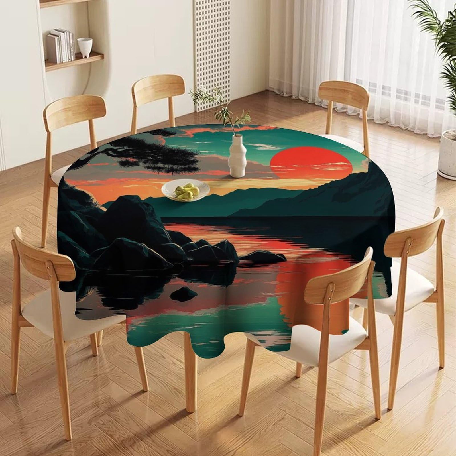 ORDOBO 3D Print Round Tablecloth - Red Flowers Waterproof Dust-Proof 3D Print Table Cover For Dinner Kitchen Garden Fashion Home Countertop Decoration 127X127Cm
