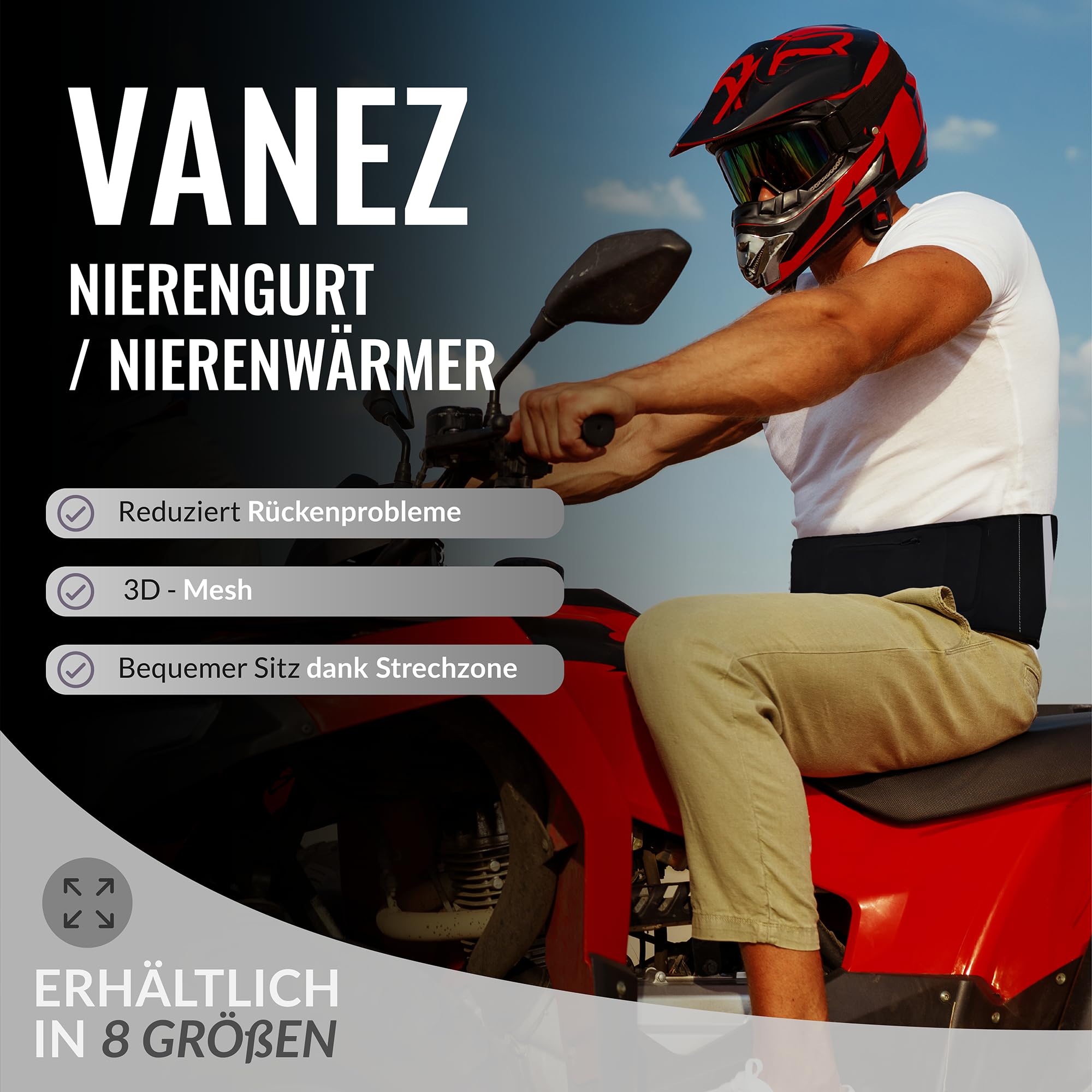 Nierengurt / Nierenwärmer VANEZ Damen & Herren, schwarz kompatibel für Motorrad, Roller, Moped, Quad, Mofa, Outdoor, Universal Rückenprotektor