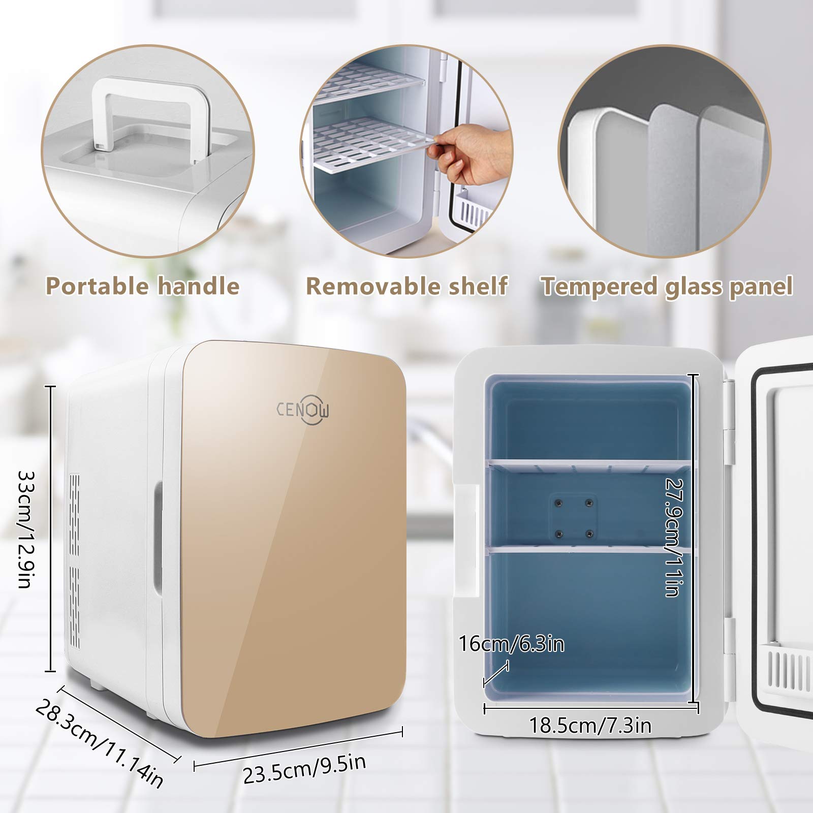 ROCBOC 10 Liter/12 Can Mini Fridge for Bedroom, Rapid Cooling Skincare