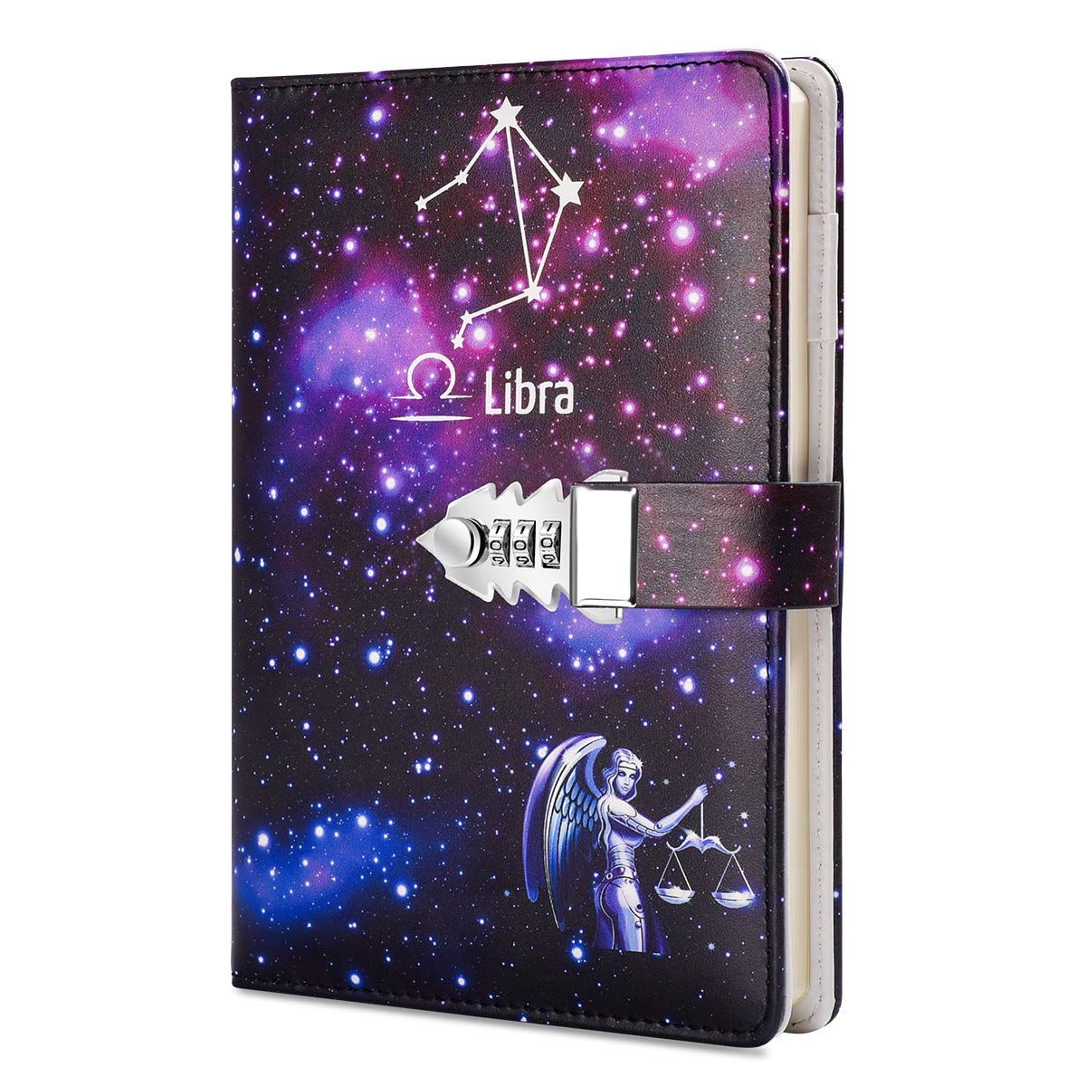 ARRLSDB A5 Creative Password Lock Journal PU Leather Combination Lock Diary Locking Diary Notepad (Libra)