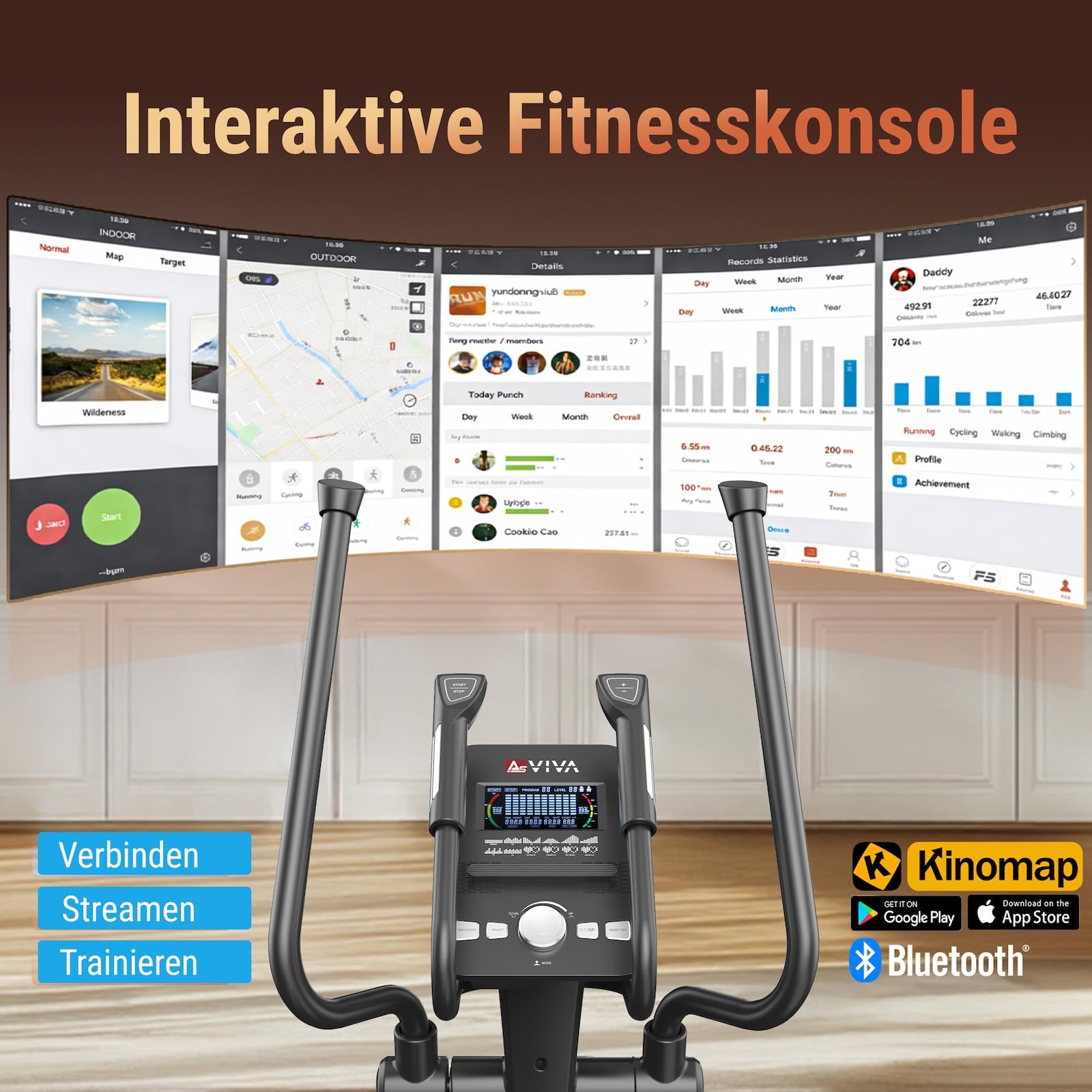 AsVIVA C28 Pro Crosstrainer, Ellipsentrainer Heimtrainer, 16 kg Schwungmasse, elektrischer Widerstand, Pulsmessung, leise, für Zuhause