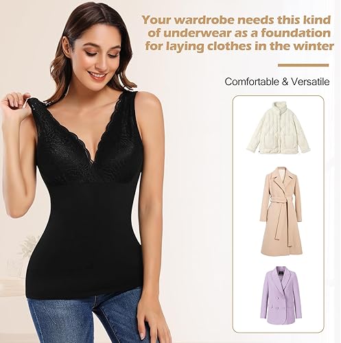 Miniatura 3 de JOYSHAPER Ropa interior térmica sin mangas con forro de capa base para clima frío invierno camisas térmicas largas camisetas térmicas