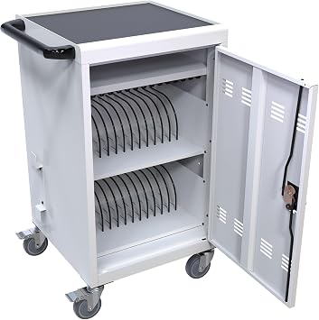 30 Device Mobile Charging Cart for iPads,Chromebooks,Tablets,Laptop and Netbook,UL Safety-Certified Chromebook Charging Station Cart fits Up to17-Inch Screen,Charging and Storage Cart for School,White