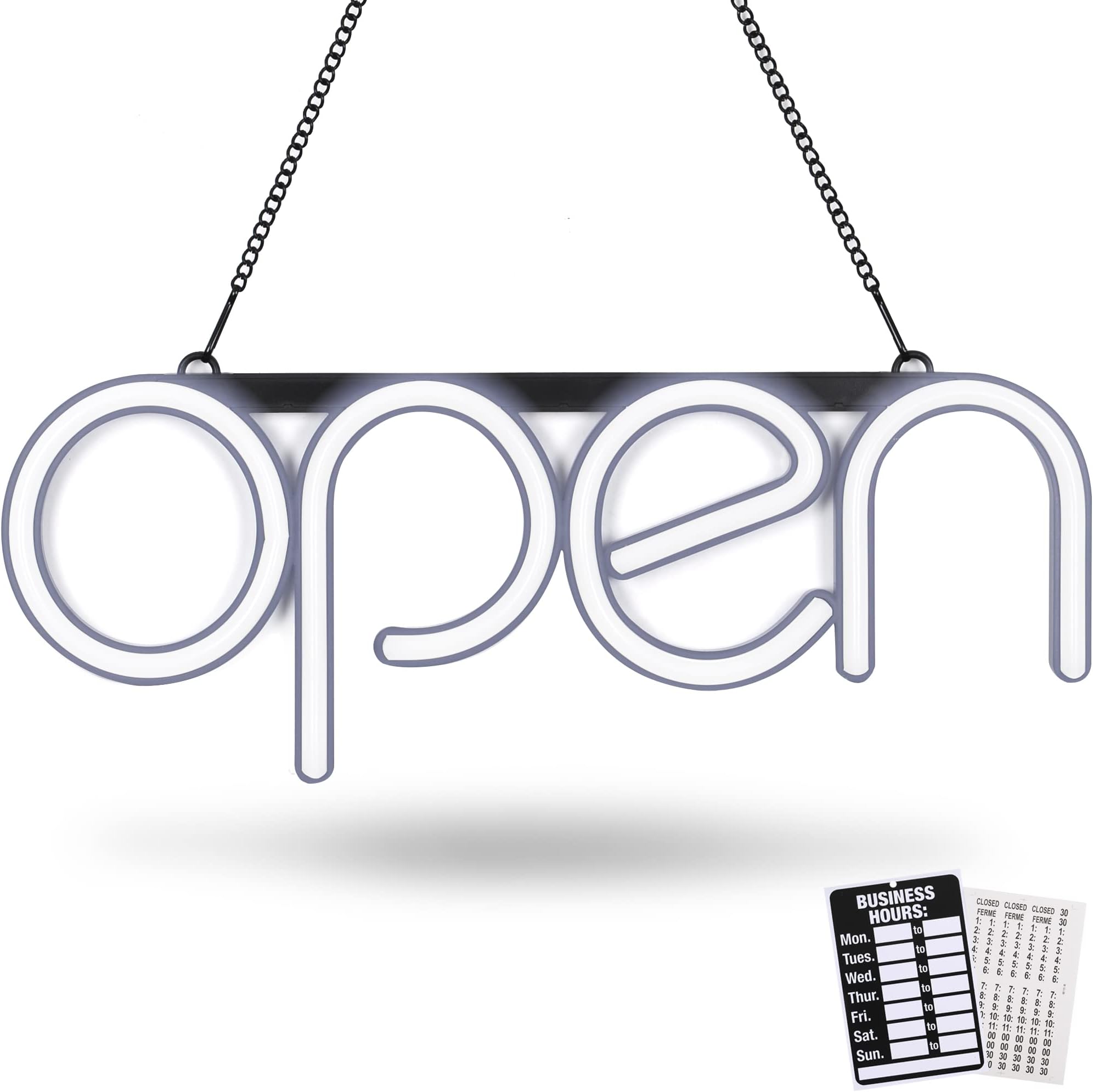 - LOSTRONAUT LED Neon Open Sign Light to Advertise Storefront, Business, Office, Shop and Restaurant - Ultra Bright White Designer Color - Custom Built, Elegant Window Display