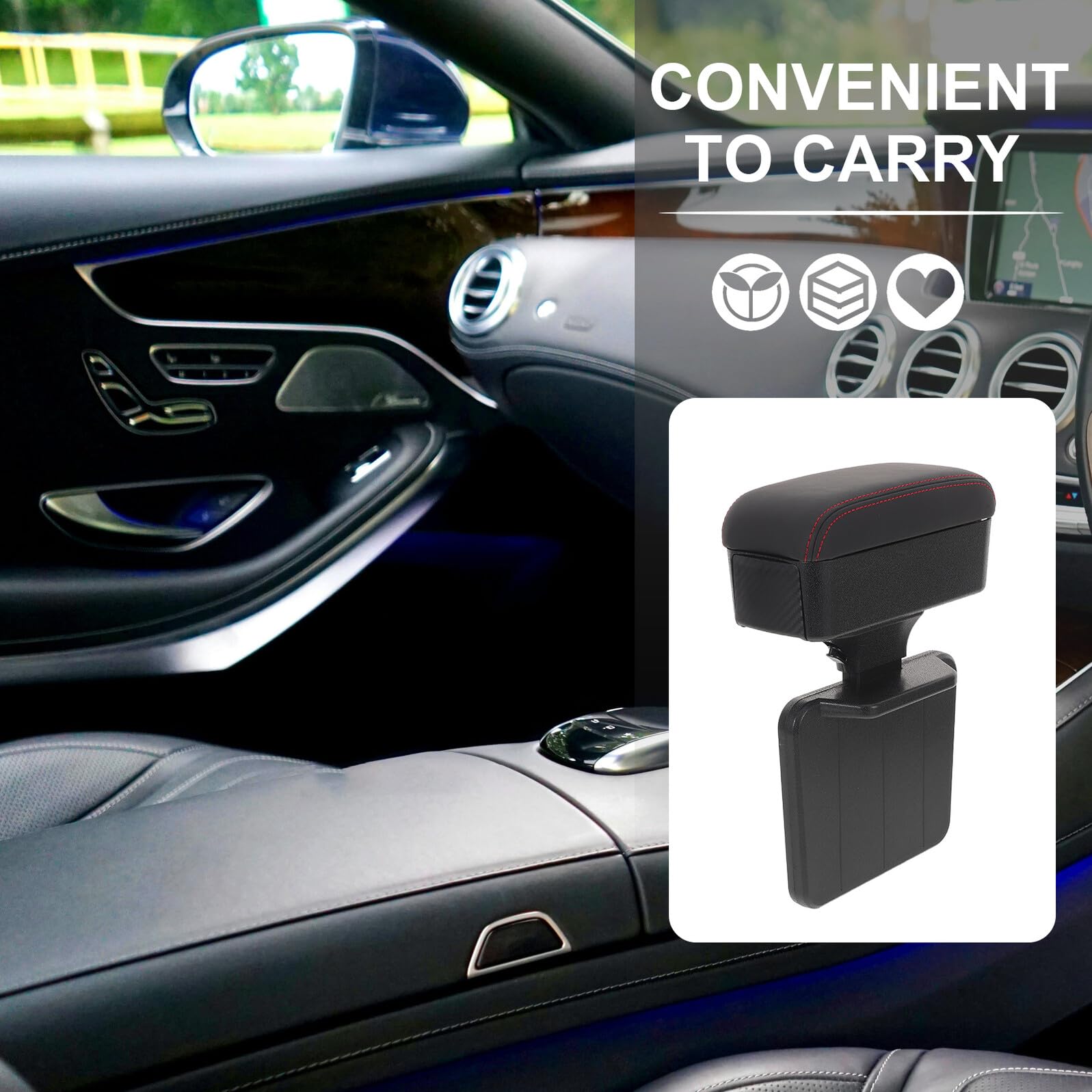 Mikinona Box Portaoggetti Bracciolo Auto con Poggiabraccio Regolabile Materiale PU e Organizer per Console Centrale Supporto Braccio Confortevole Adatto Vari Modelli