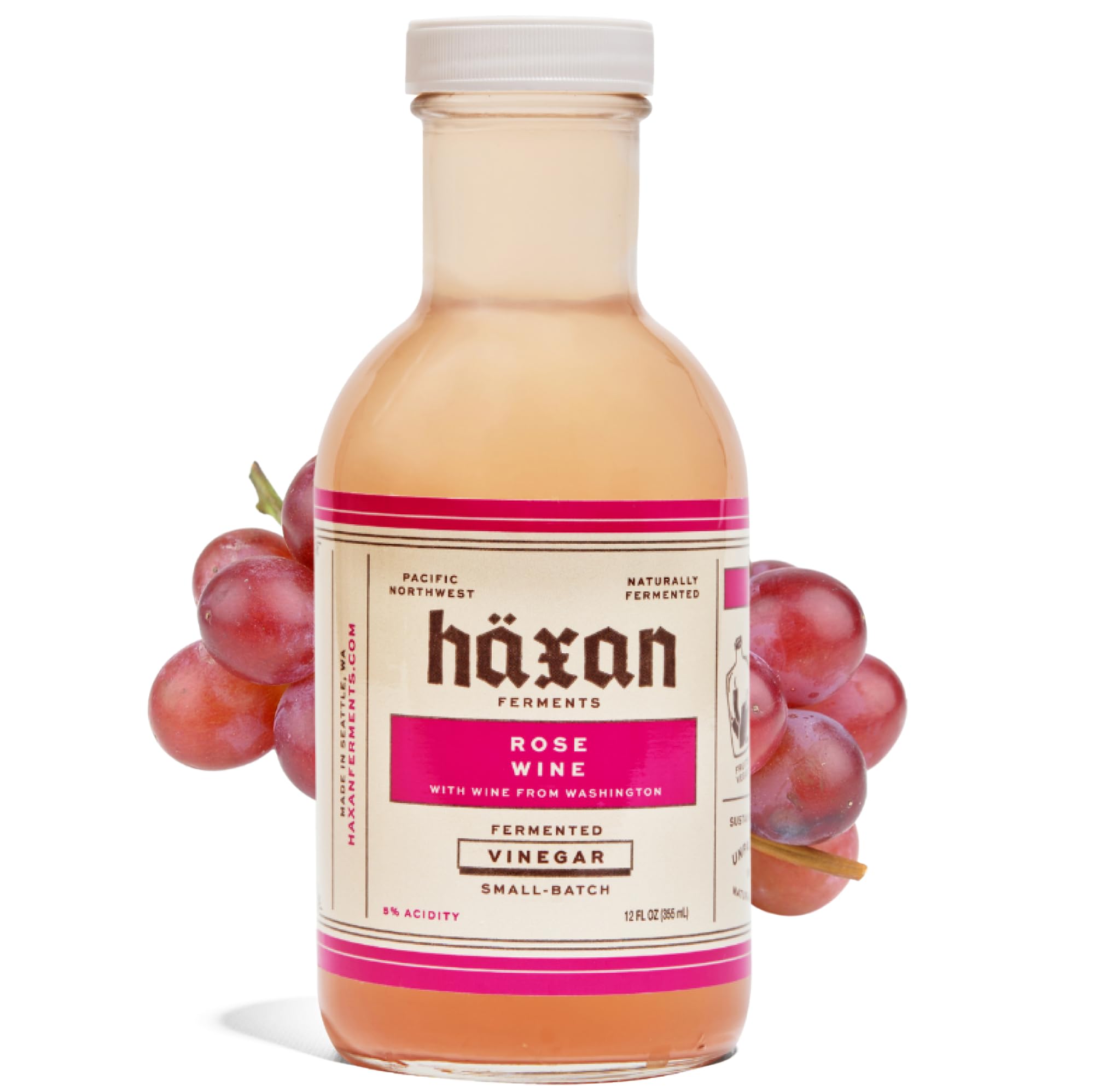 Haxan Ferments Rosé Wine Vinegar (12 Fl Oz) – 5% Acidity – Raw, Unpasteurized Living Vinegar – Crafted from Premium Washington Grenache Grapes – Ideal