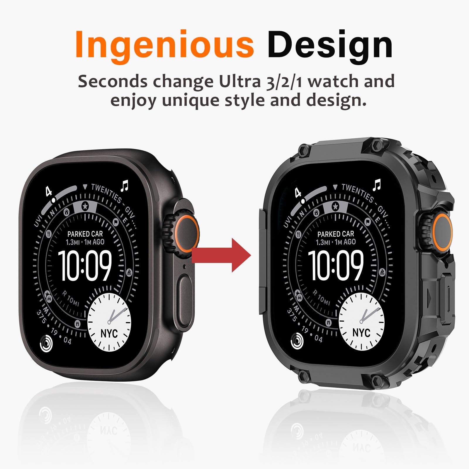 Amizee 2 w 1 Metaliczny futerał ochronny kompatybilny z Apple Watch Ultra 3/2/1 49 mm z tylną obudową, wojskowy ochraniacz klasy ochronnej dla iWatch 49 mm, czarny