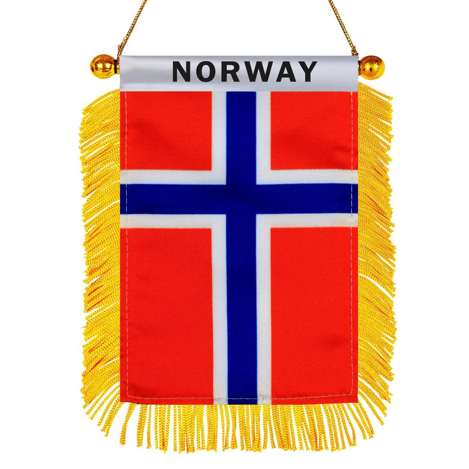 Norway Hanging Flag with Suction Cup 4x6 Inch - Double Sided Norwegian Nordmann Mini Banner for Car Rearview Mirror and Window Decor