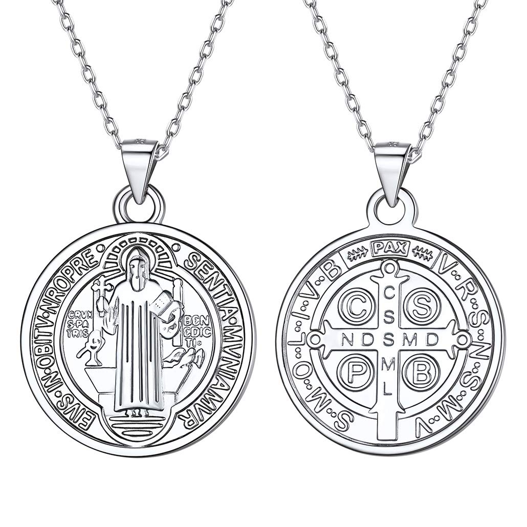 Silvora Saint Christopher Medal Necklace, Sterling Silver Chic Saint Patron Pendant Jewelry Virgin Mary/Saint Benedict/British Elizabeth Ⅱ Coin Charms for Women Men