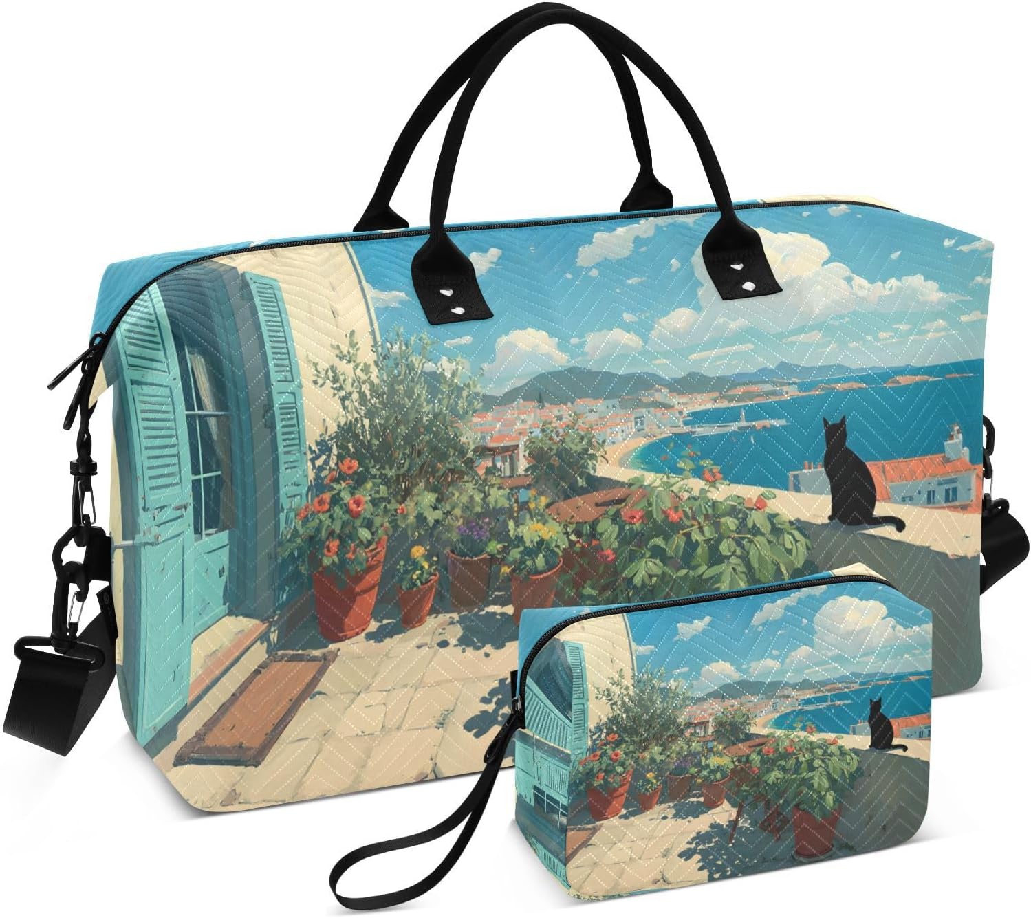 Cat Landscape Anime Travel Duffel Bag, Gym Bags with Multiple Interior Pockets for Men Women Toiletry Box Included 20.5”x 1.9” x 13.8”