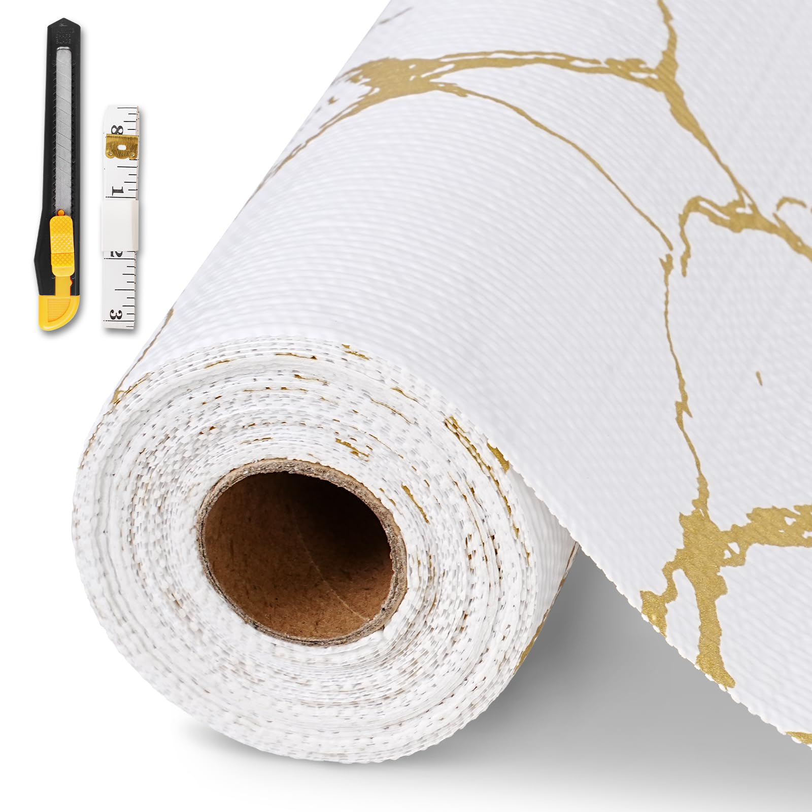 Drawer and Shelf Liner for Kitchen Cabinet,Non-Adhesive Cabinet Liner 24in x 30FT,Waterproof Shelf Paper Non-Slip Mats Cupboard Liners Contact Protect Dresser/Shelves/Table-Gold Marble