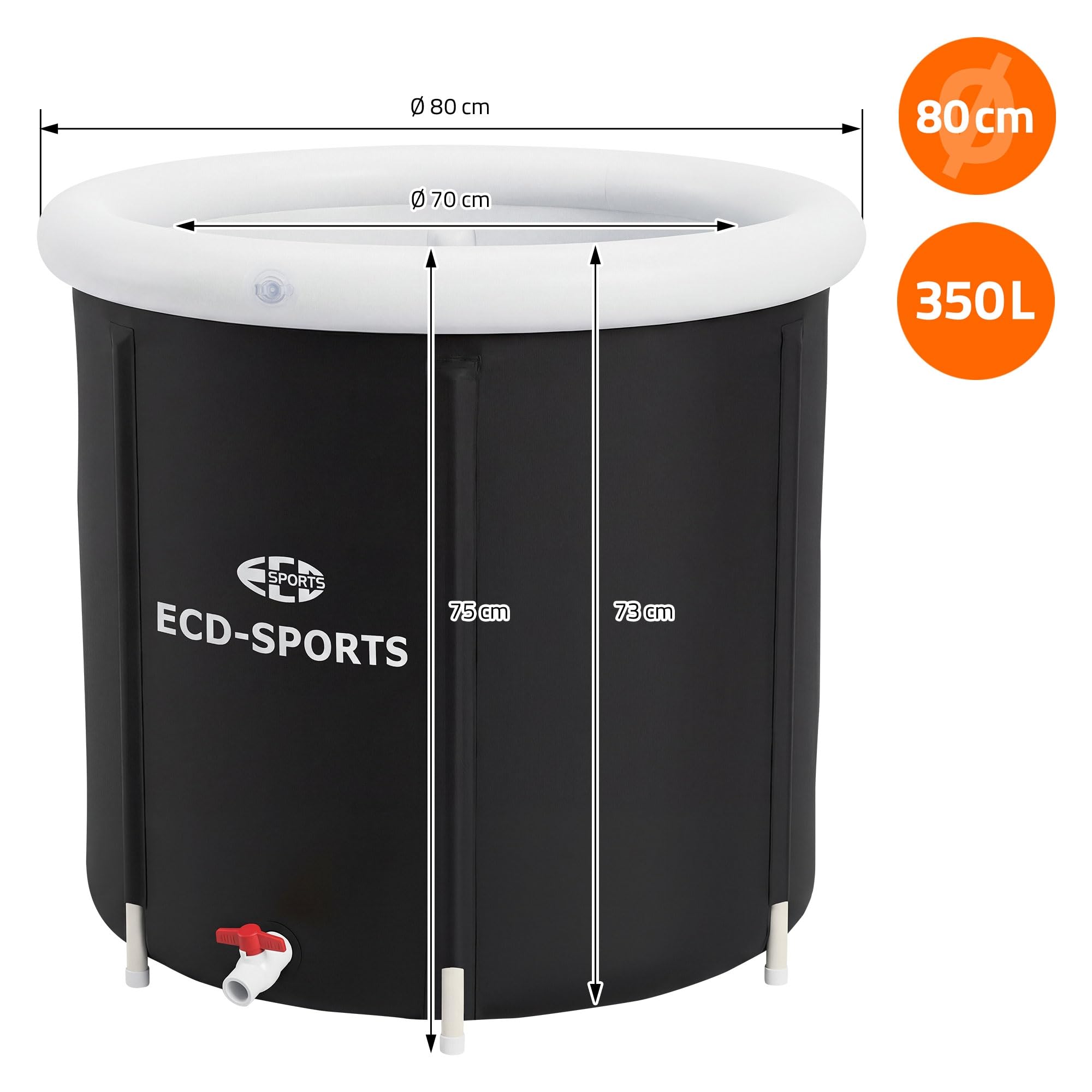 ECD Germany Vasca per Bagno di Ghiaccio Ø80 cm, Pieghevole, Set Completo con Isolamento, Vasca per Immersione 350L, Tinozza per Terapia del Freddo e Crioterapia, Portatile per Interno ed Esterno
