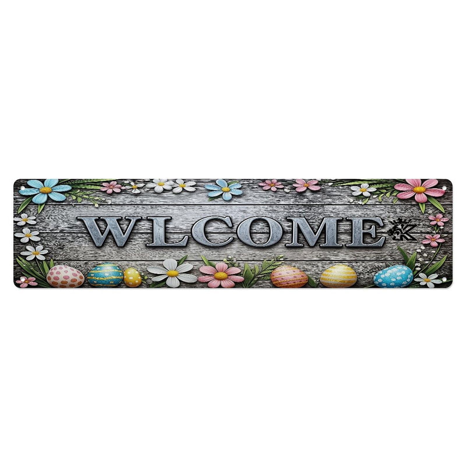 Floral Easter Eggs Wood Welcome Metal Tin Sign Plaque