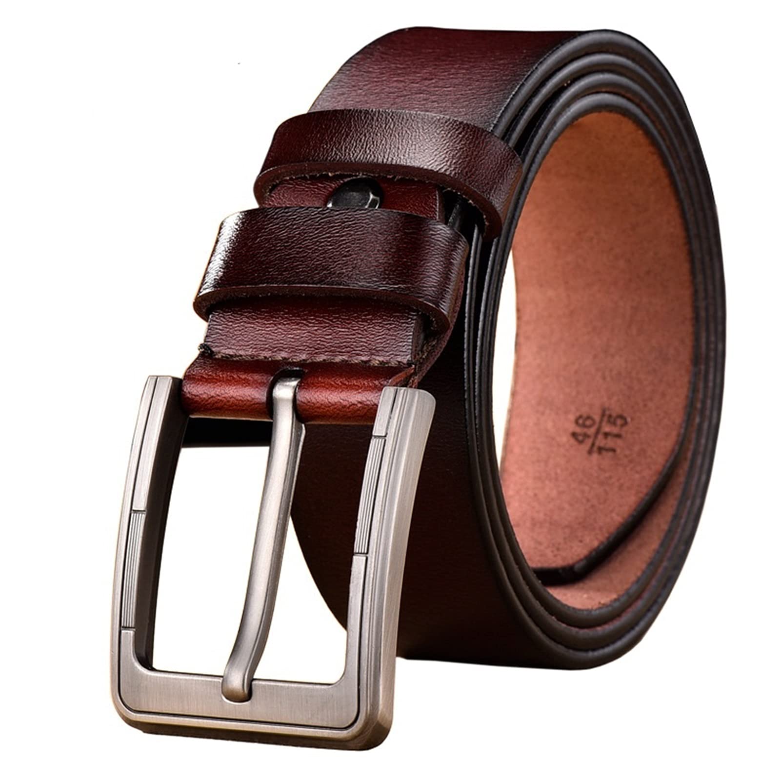 Cinture da Uomo, Uomini Genuine Cintura in Pelle Cinture da Uomo Cowskin Strap Jeans Maschili for Uomo Cowboy (Color : Coffee, Size : Length 110cm)