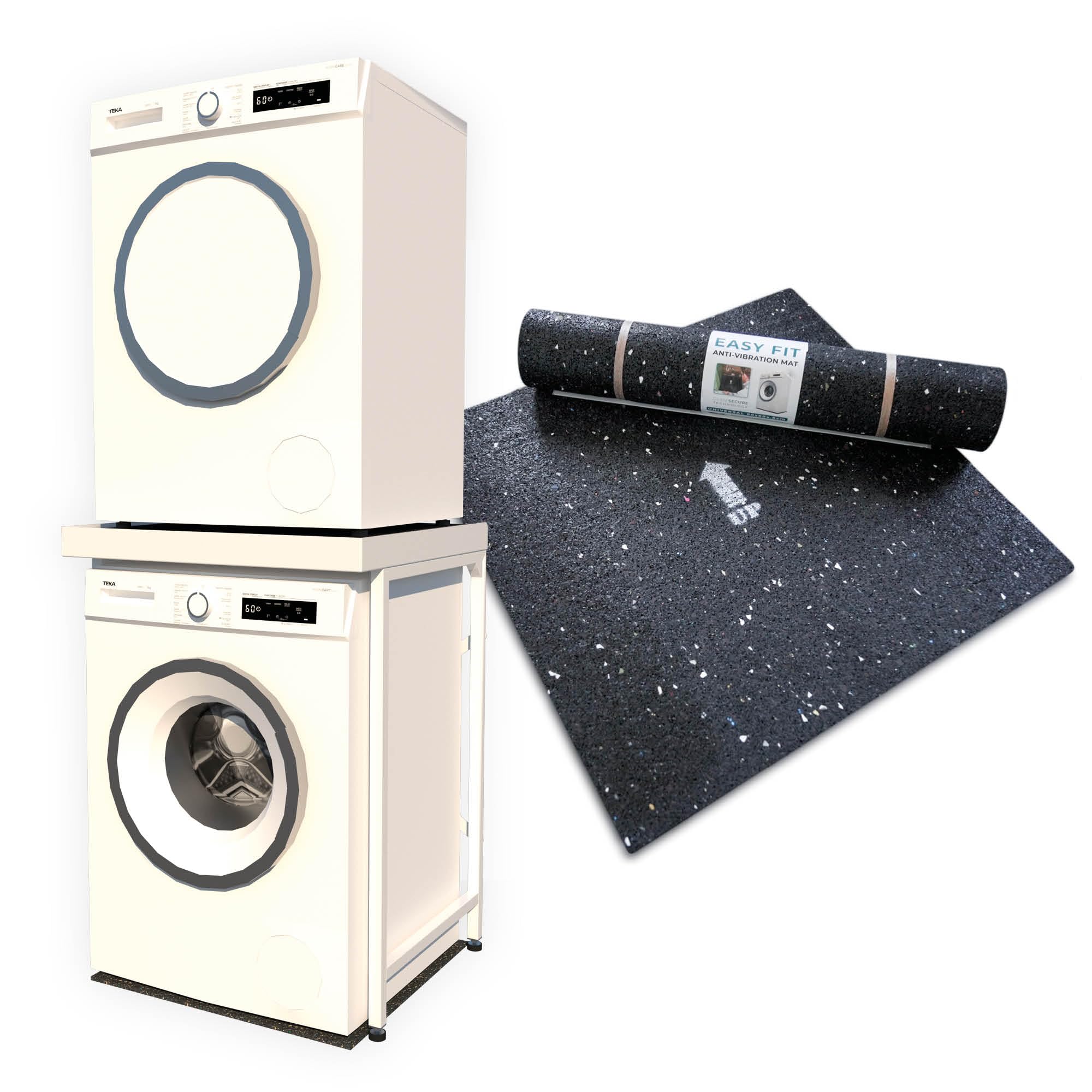  - Norvic Appliance Stand Universal Stacking Kit With Anti-Tip Plinth For Washing MachineDryerDishwasherWhite + 1 Mat Bundle
