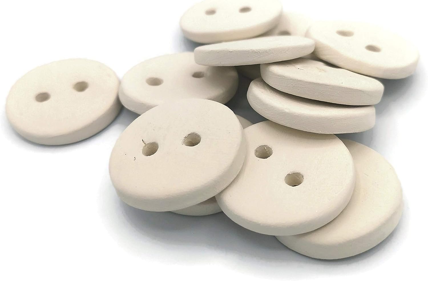 Blank Handmade Ceramic Bisque Sewing Buttons Ready to Paint, Large Unpainted Flat Button for Knitting Or Crochet, Novelty Customizable Buttons (30mm/2Hole/12Pcs, Round, White Clay)