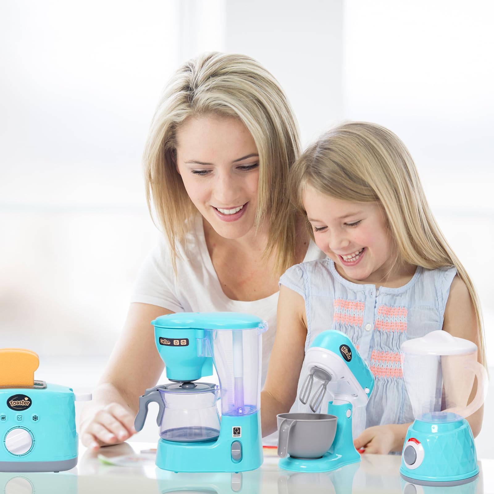 Giochi Accessori da Cucina per Bambini,Kitchen Accessori con Macchina da Caffè,Spremiagrumi,Mixer,Tostapane,Bambino Giocattolo Set da Cucina per Ragazze e Ragazzi 3 4 5 Anni