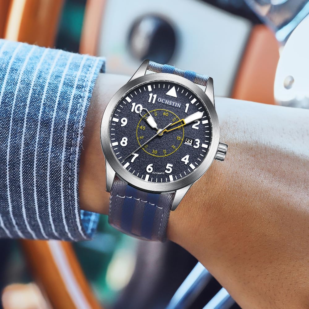 Reloj mecánico militar para hombre, cuerda automática, pantalla analógica con fecha automática, diseño de corazón abierto en correa de nailon de alta calidad