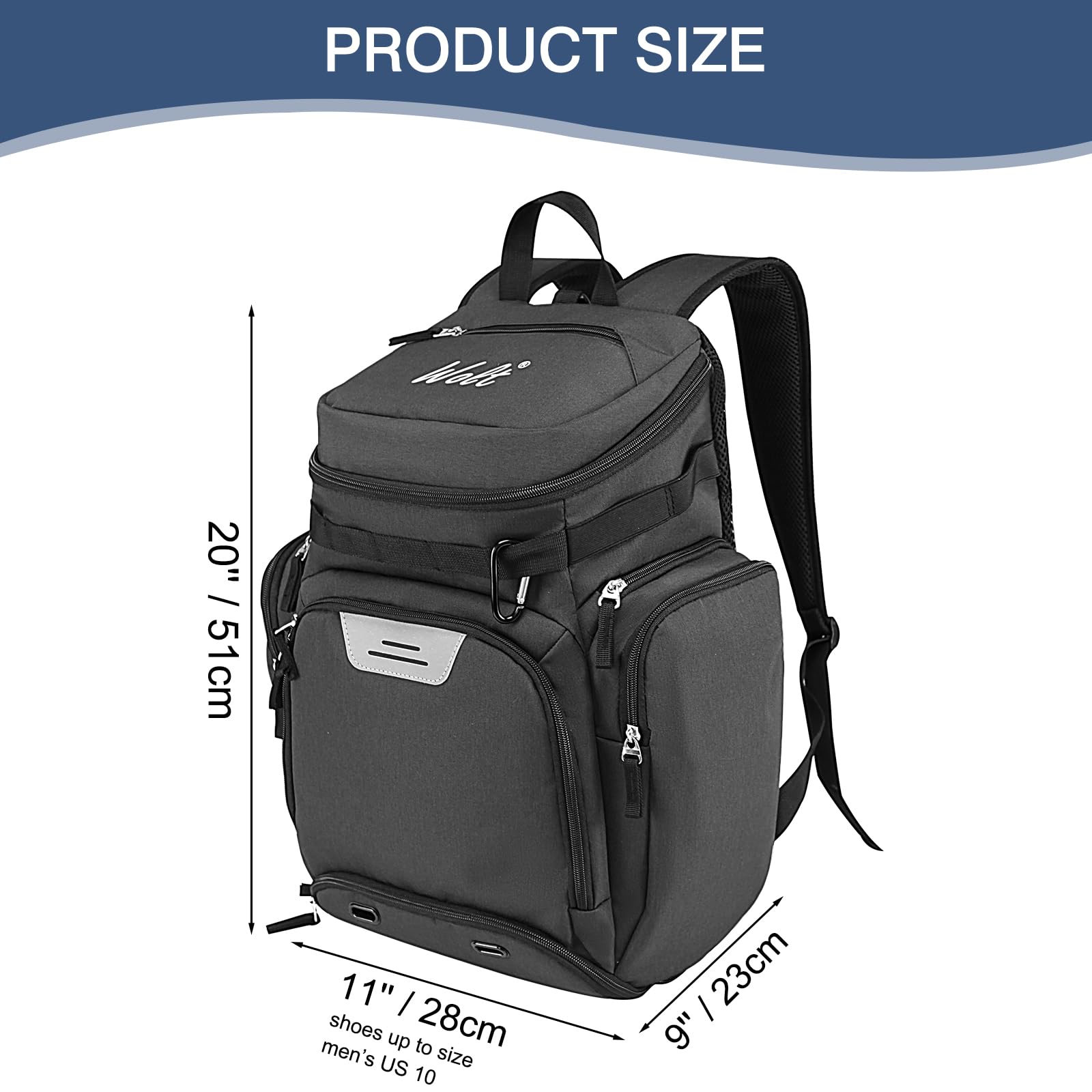 Sac à Dos WOLT – Compartiment Ballon + Poche Chaussures, Oxford Résistant, Multi-sports