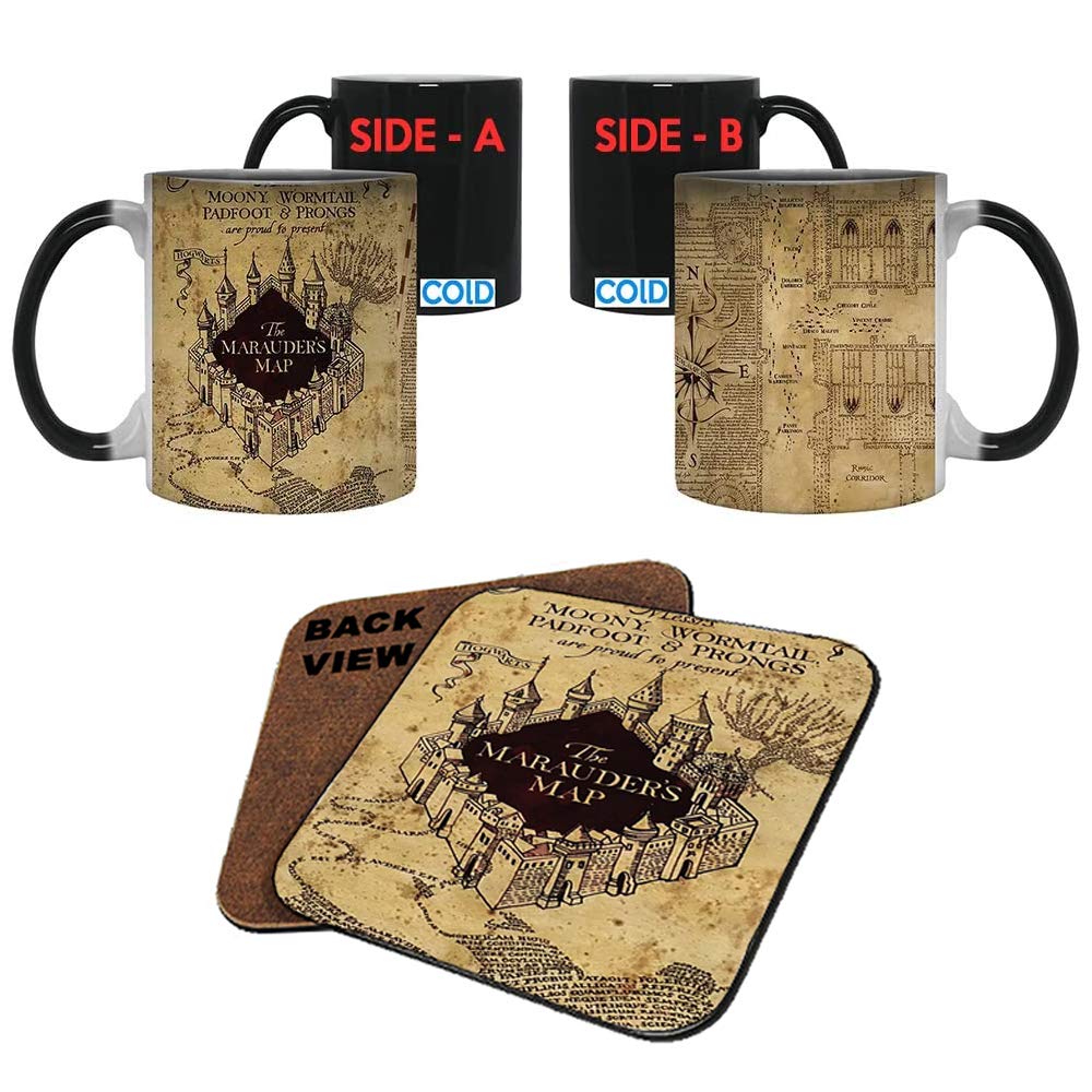 Marauder's Map Color Changing Magic Heat Sensitive Coffee Mug with Coaster-Perfect Valentines/Easter/Summer//Birthday/Anniversary