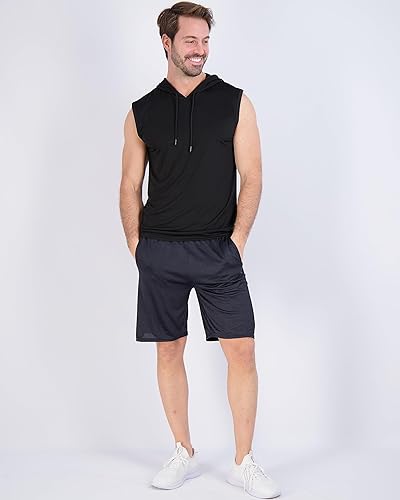 Miniatura 5 de Real Essentials Paquete de 3 Camiseta sin mangas con capucha para hombre Dry-Fit Active - Sudadera con capucha sin mangas con cordón (disponible en