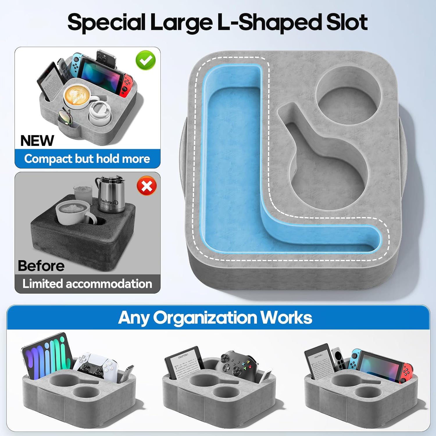 Couch Cup Holder Pillow, Sofa and Bed Caddy for iPad, Kindle, Switch, Game Controller, Remotes, Phones, Small-Sized Cup & Drink Holder for Couch, Bed, Desk, Car, Beach, Bathroom Cup Holder - Image 2