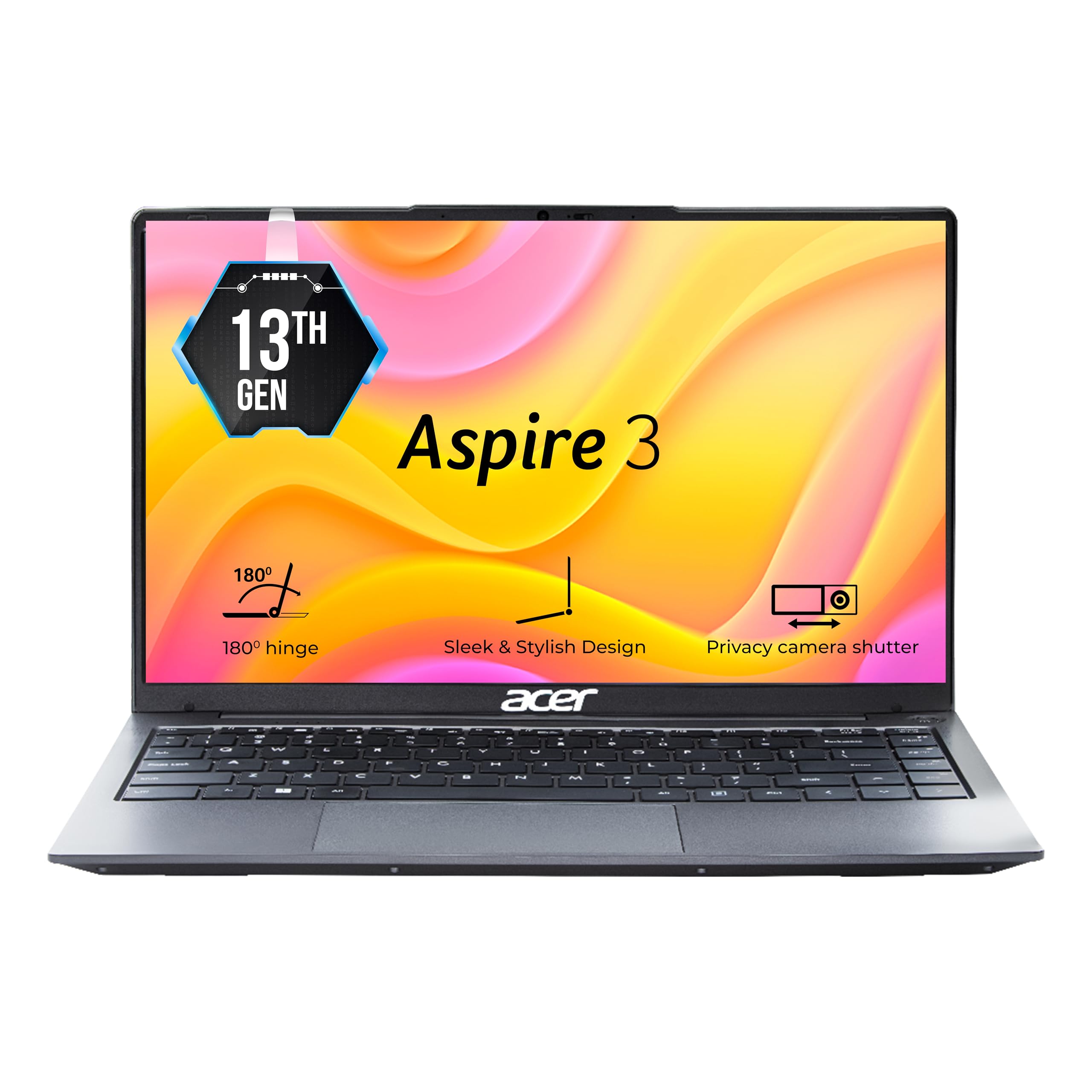 Acer Aspire 3, 13th Gen, Intel Core i3-1305U, 8GB RAM, 512GB SSD, Full HD 14"/35.56cm, Windows 11 Home, Steel Gray, 1.45KG, A324-53, WiFi 6, Intel Graphics, 65W Battery Laptop