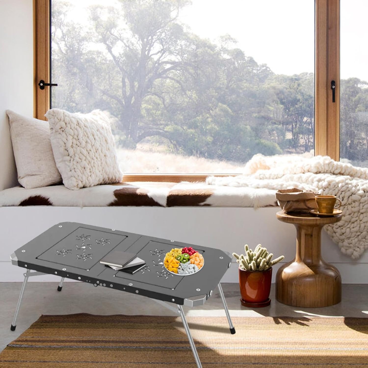 キャンプテーブル、アルミニウム合金折りたたみリフティングテーブル 折りたたみ式 - 多機能で取り外し可能なテーブル パッチ可能 パテ