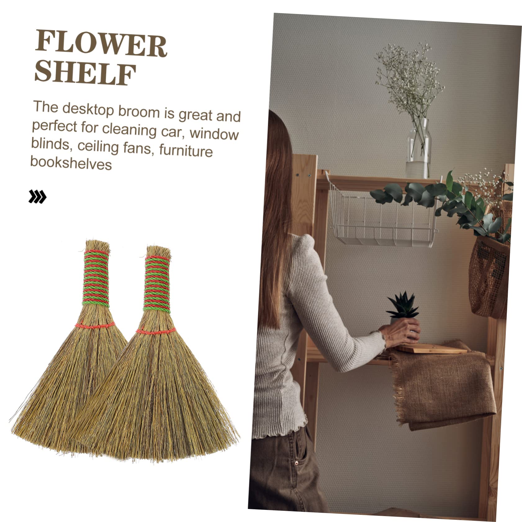 Healeved 2pcs Mini Broom Hand Broom Short Handle Dust Brush for Desktop and Hard-to-Reach Areas